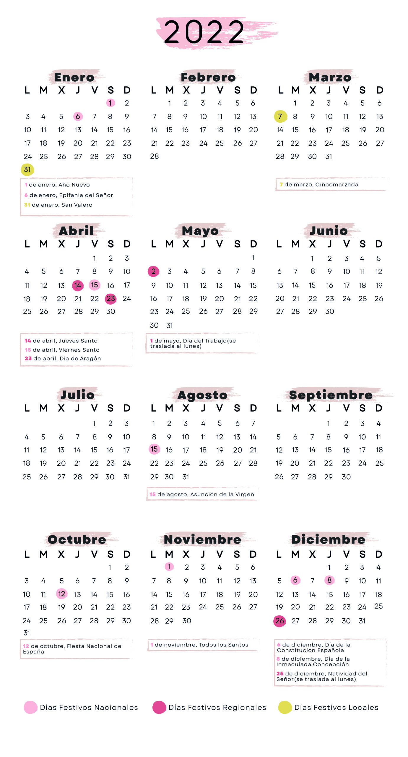 Calendario laboral Zaragoza 2022