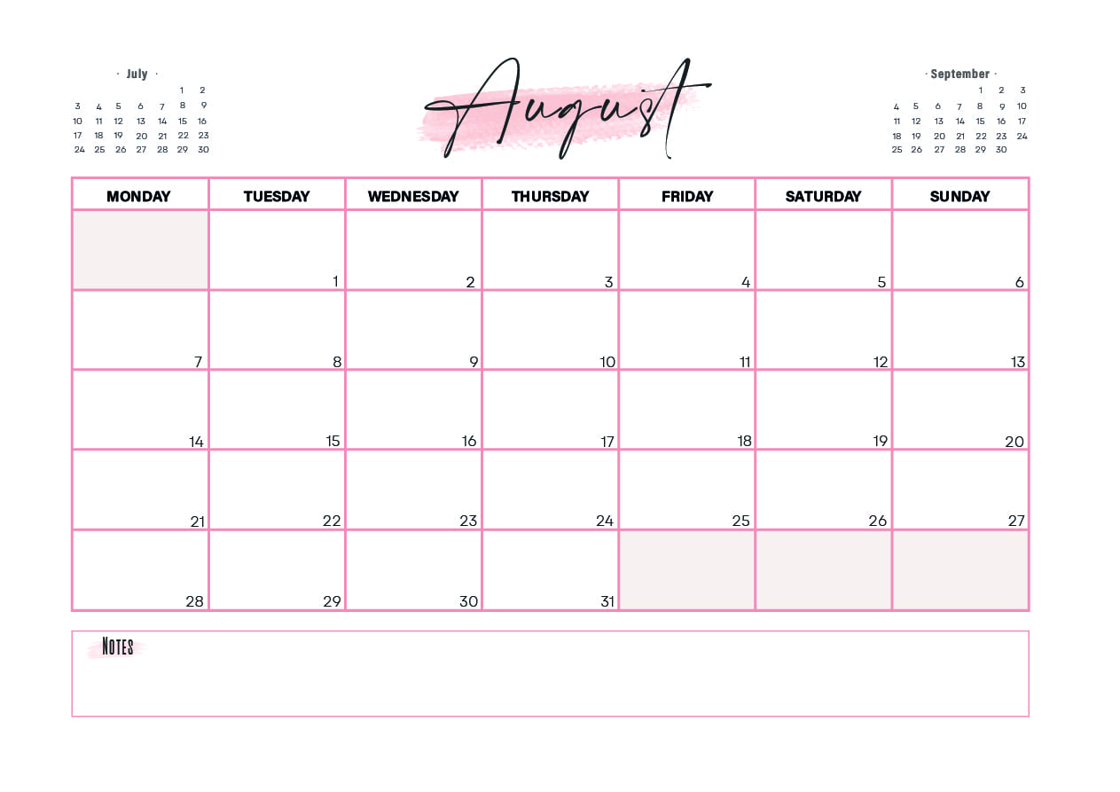August 2023 Calendar printable