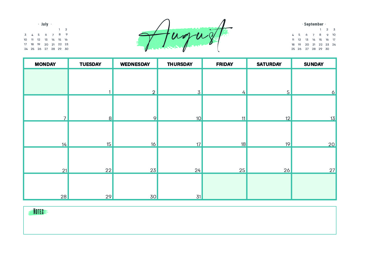 August 2023 Calendar printable