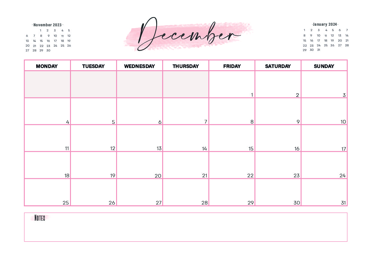 December 2023 Calendar printable