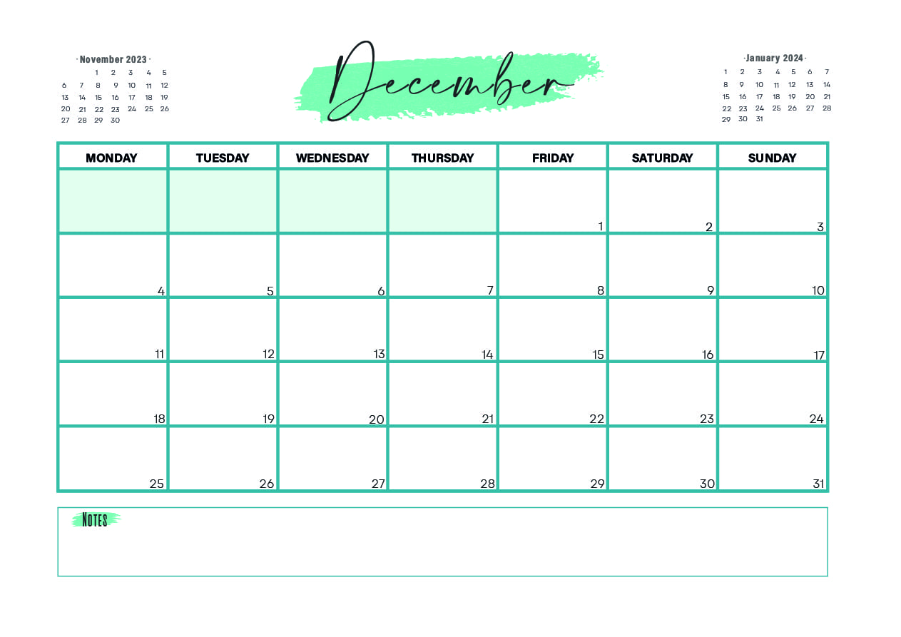 December 2023 Calendar printable