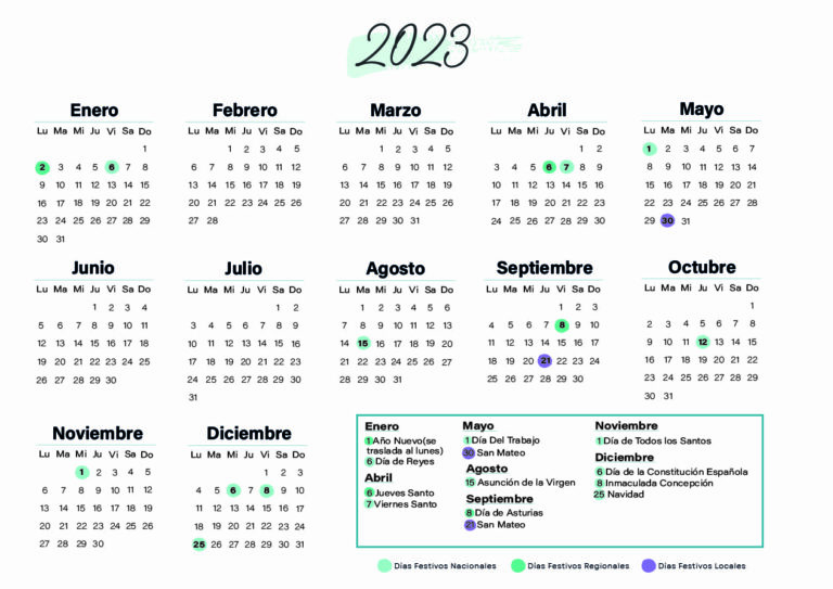 Calendario laboral Oviedo 2023