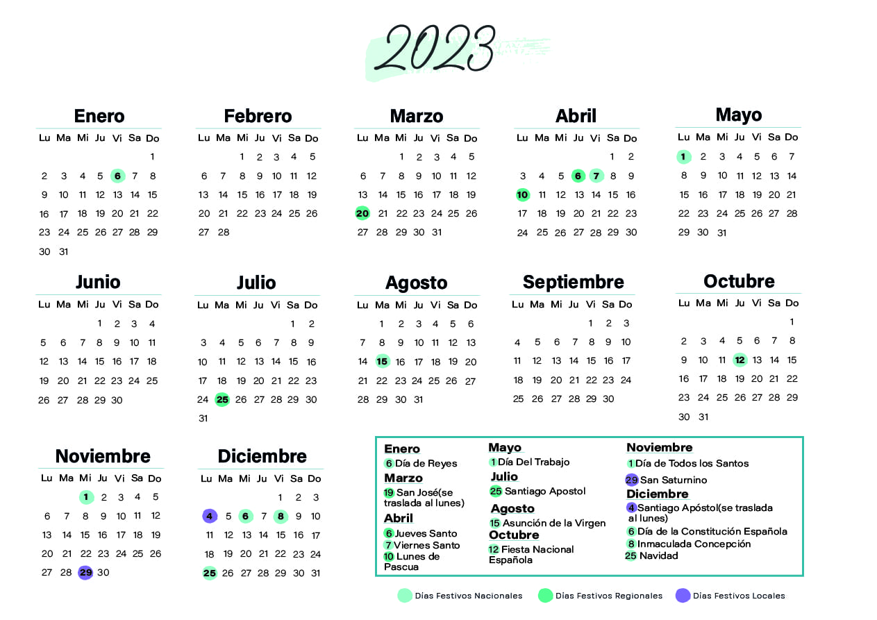 Calendario laboral Pontevedra 2023