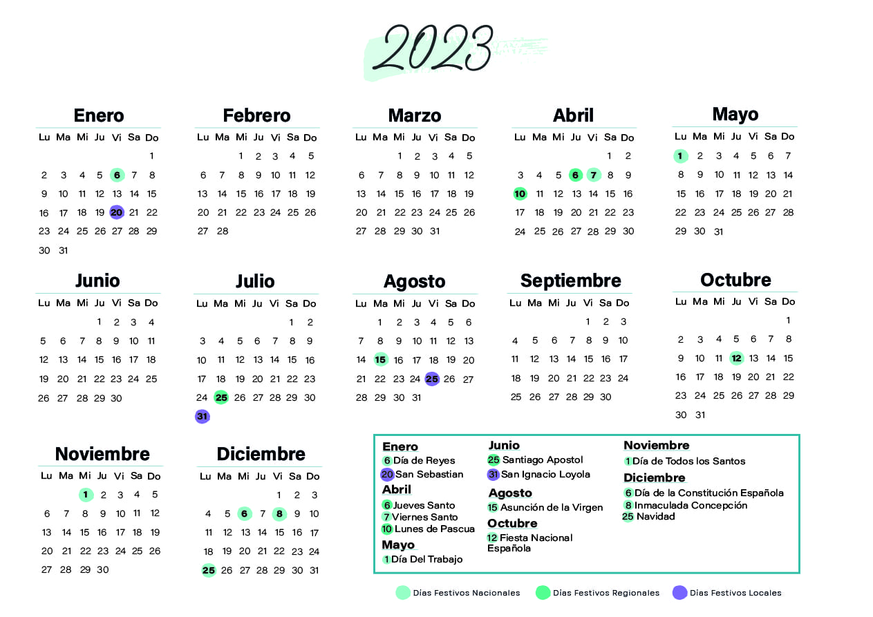 Calendario laboral San Sebastián 2023