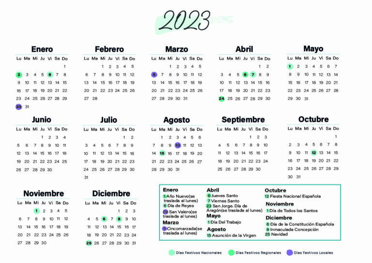 Calendario laboral Zaragoza 2023