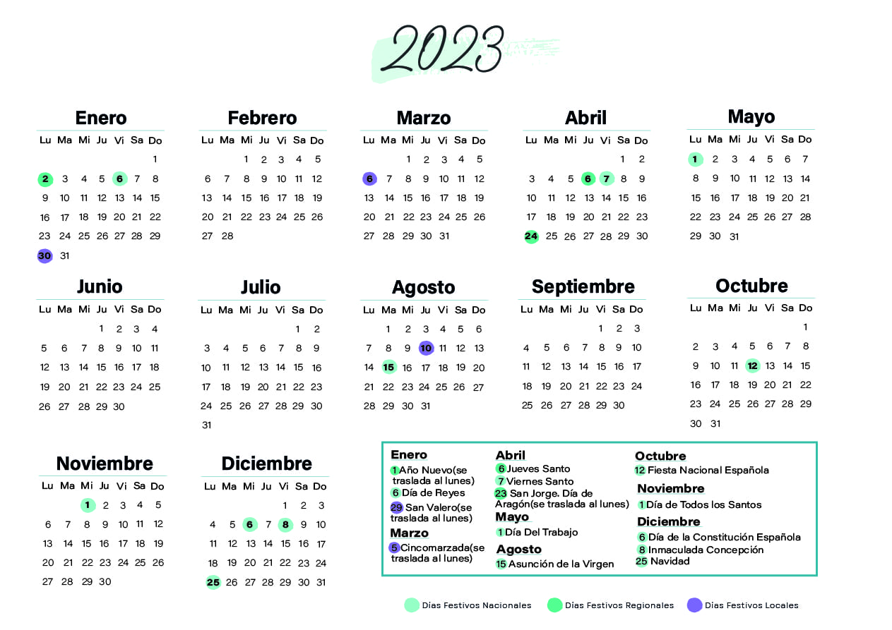 Calendario laboral Zaragoza 2023