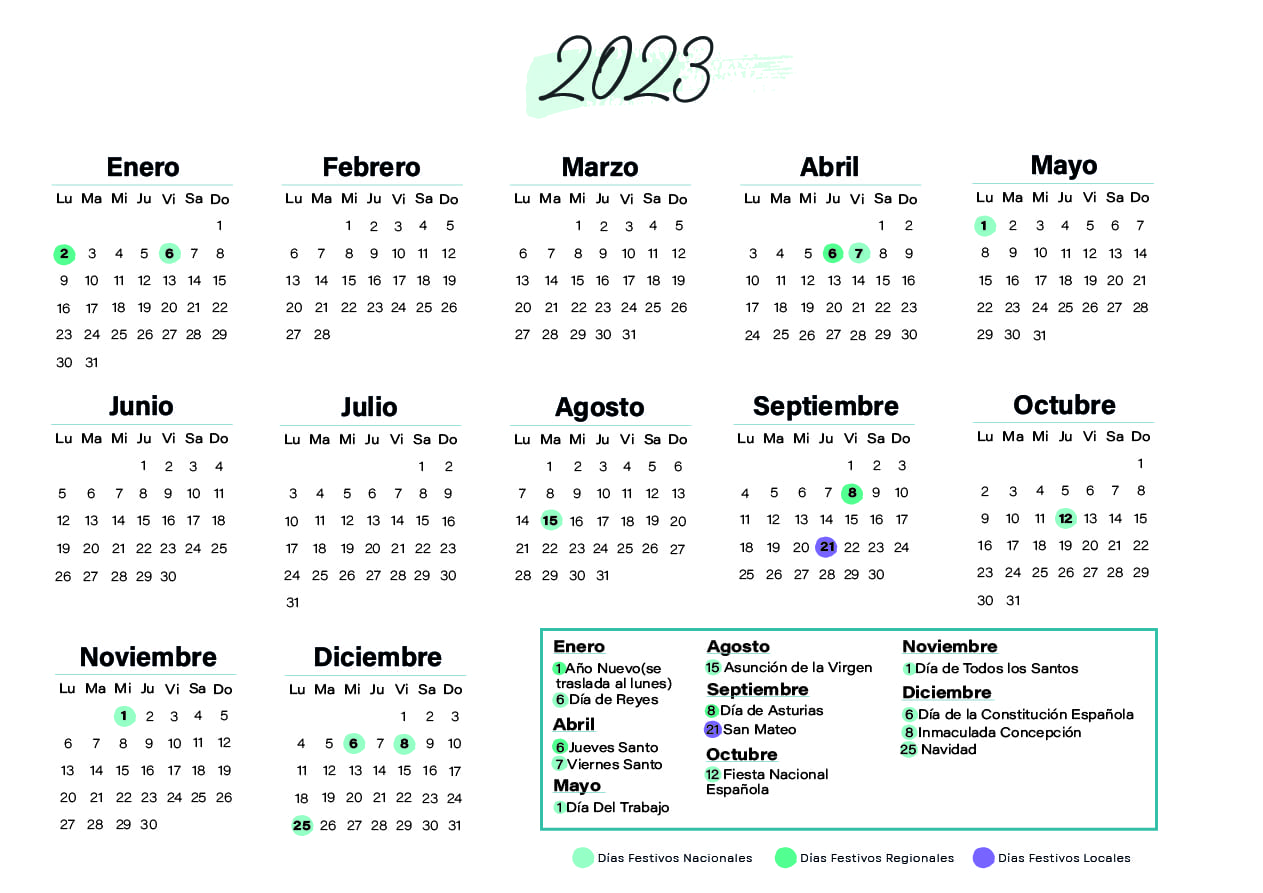 Calendario laboral Asturias 2023