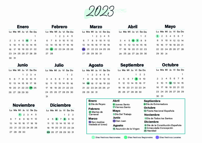 Calendario laboral Badajoz 2023