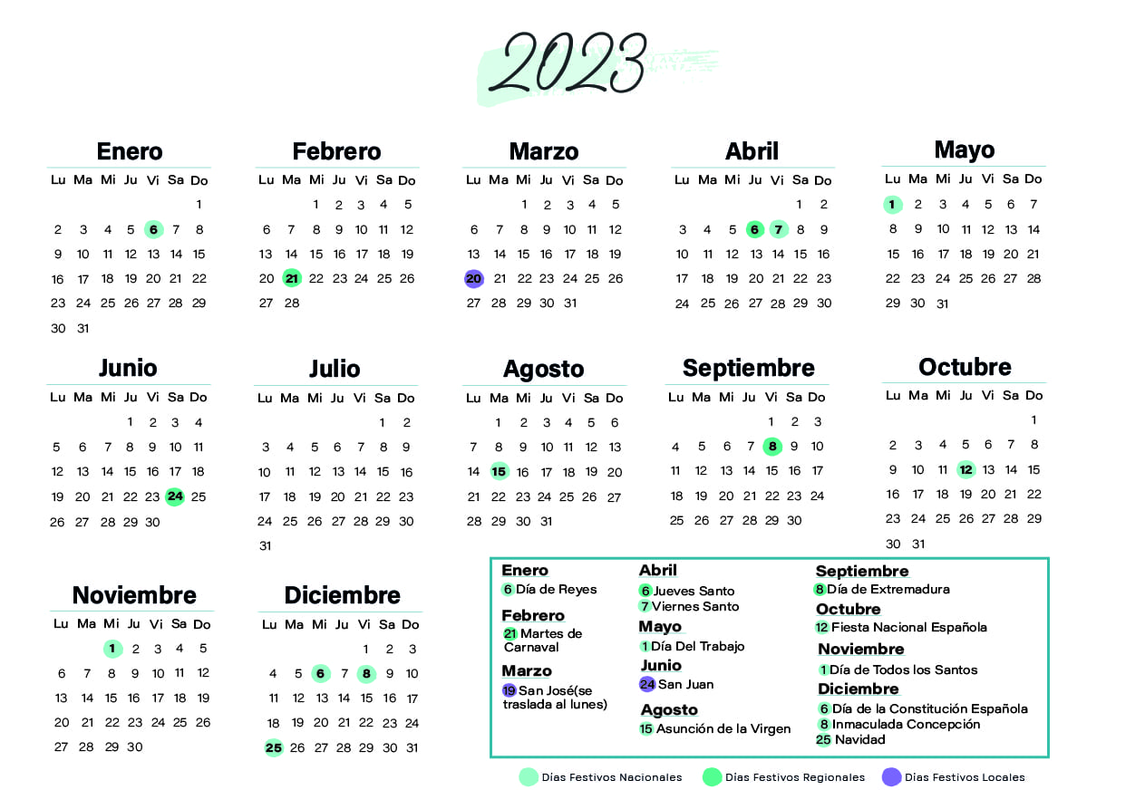 Calendario laboral Badajoz 2023