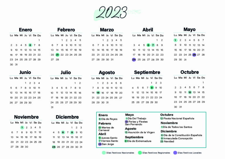 Calendario laboral Caceres 2023