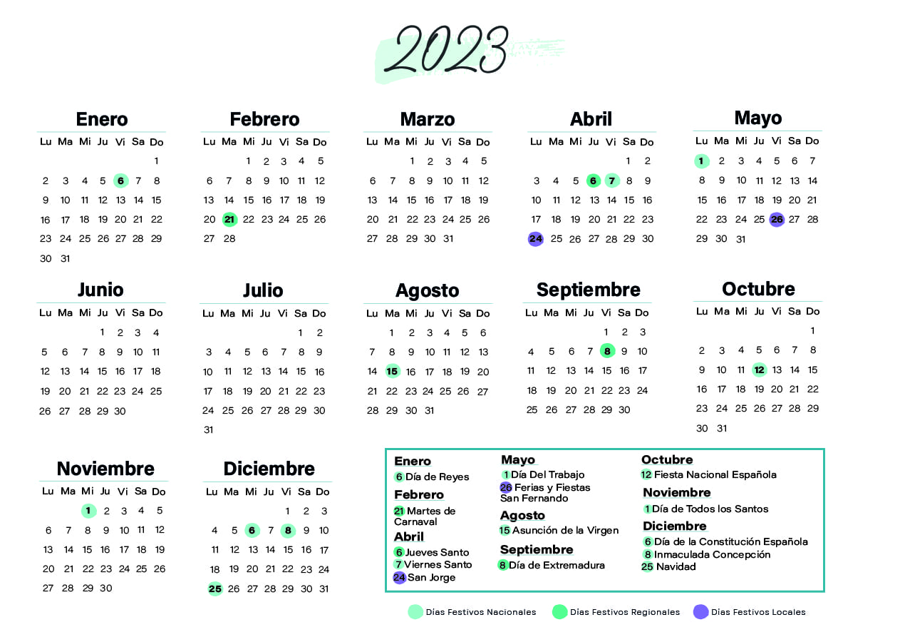 Calendario laboral Cáceres 2023