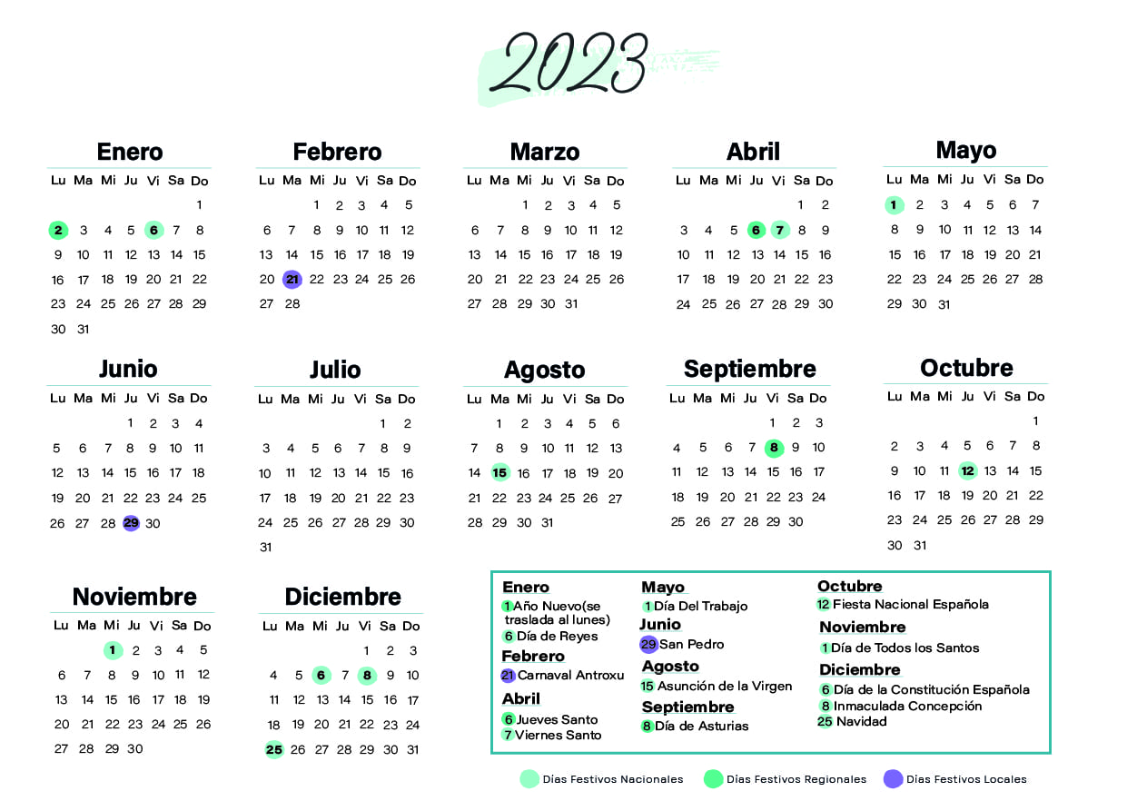 Calendario laboral Gijón 2023