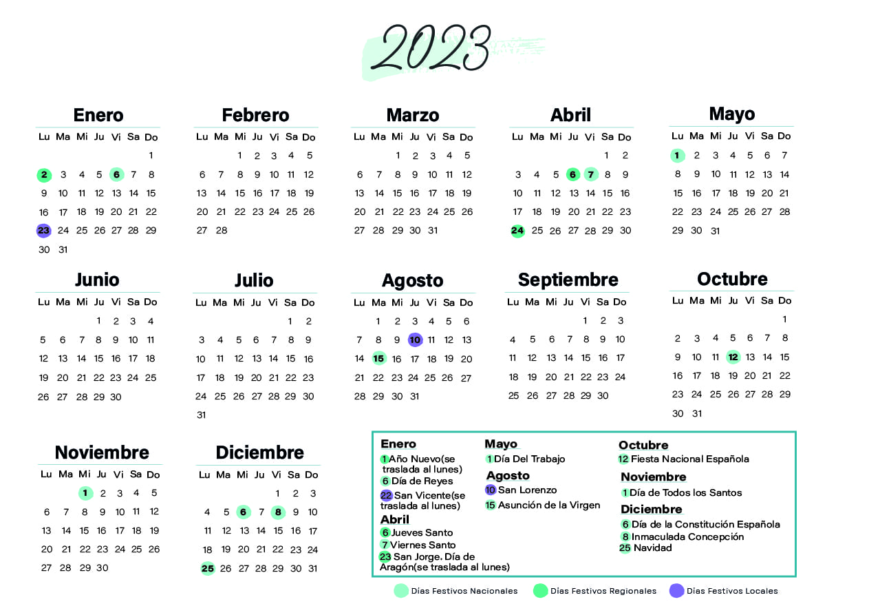 Calendario laboral Huesca 2023