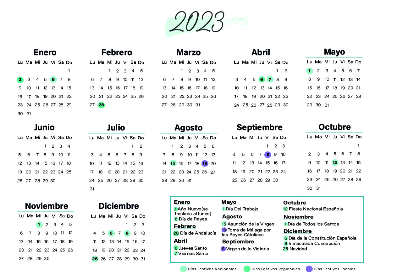 Calendario laboral Málaga 2023