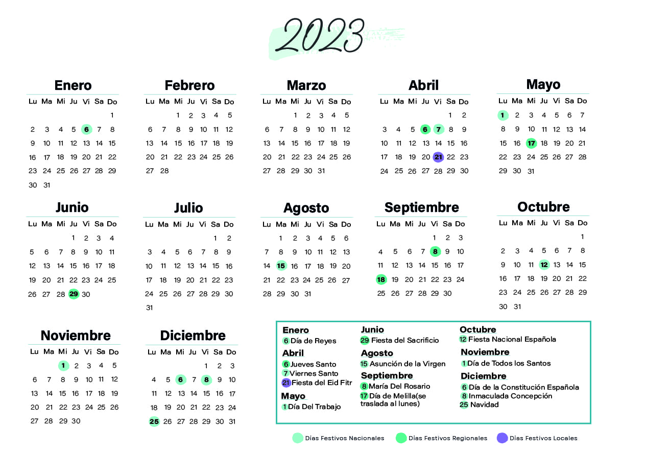 Calendario laboral Melilla 2023