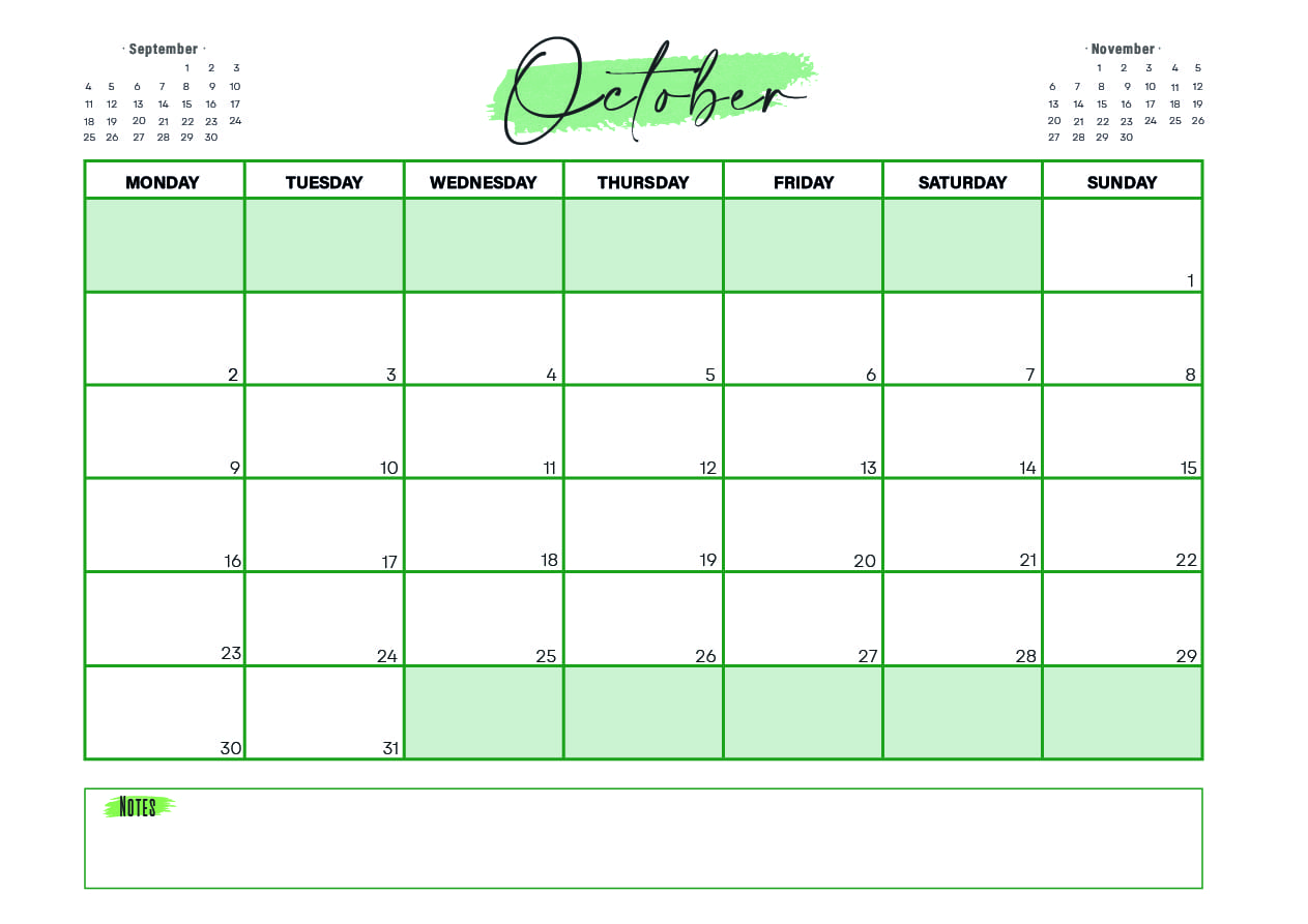 October 2023 Calendar printable