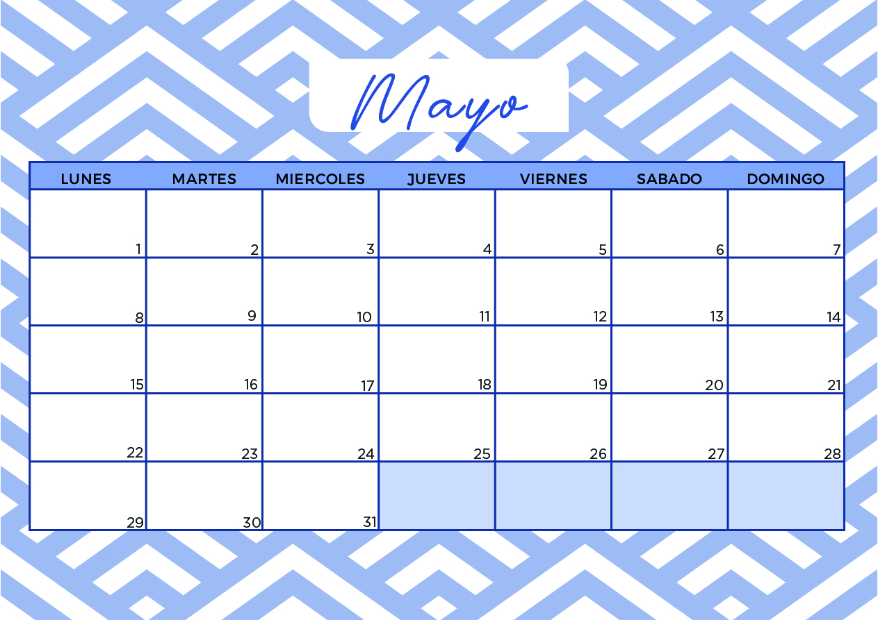 Calendario Mayo 2023 aesthetic azul