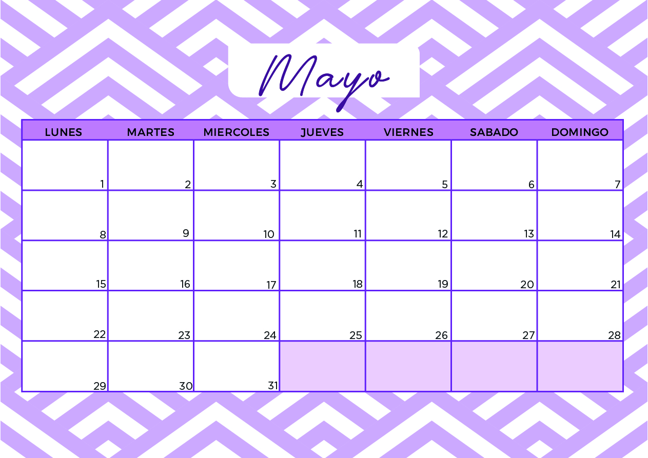 Calendario Mayo 2023 aesthetic morado