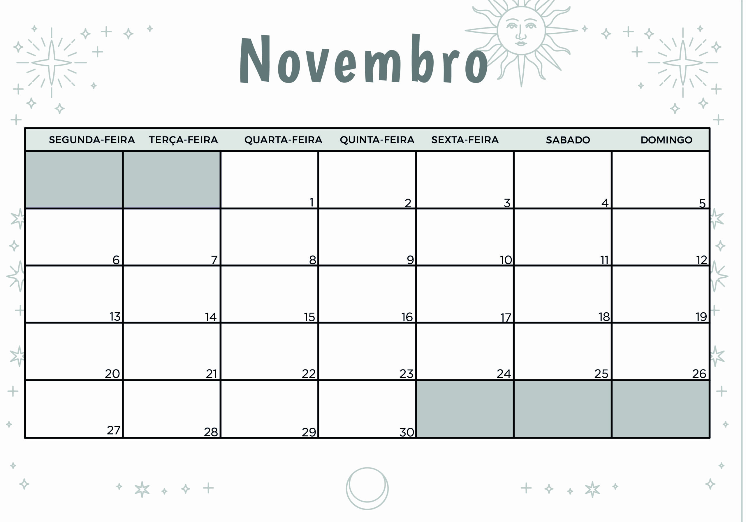 Calendário de Novembro de 2023