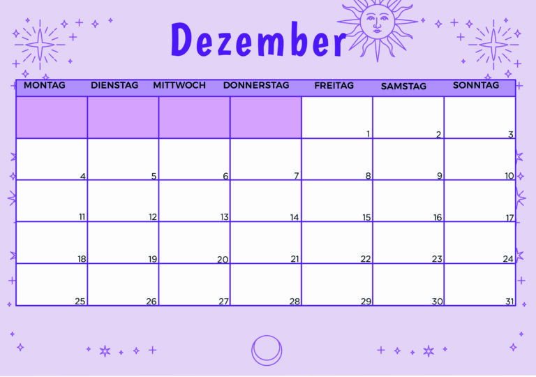 Kalender Dezember 2023 zum Ausdrucken