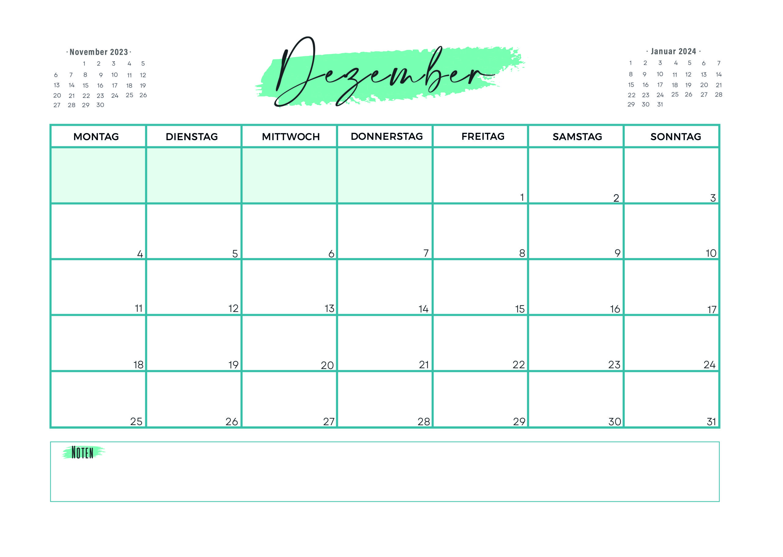 Kalender für Dezember 2023 - Modell 9  von Globalendar