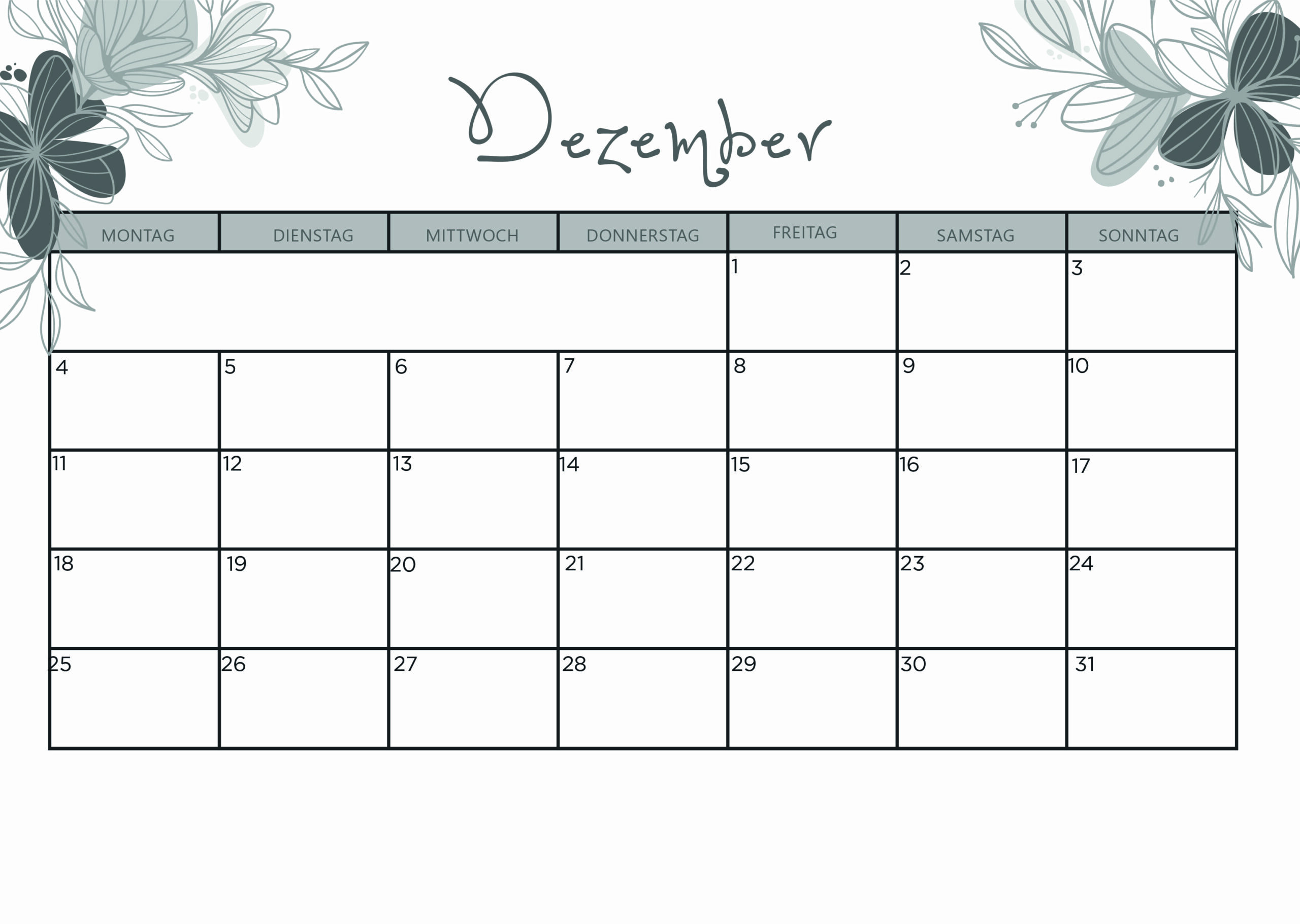 Kalender für Dezember 2023 - Modell 1 von Globalendar