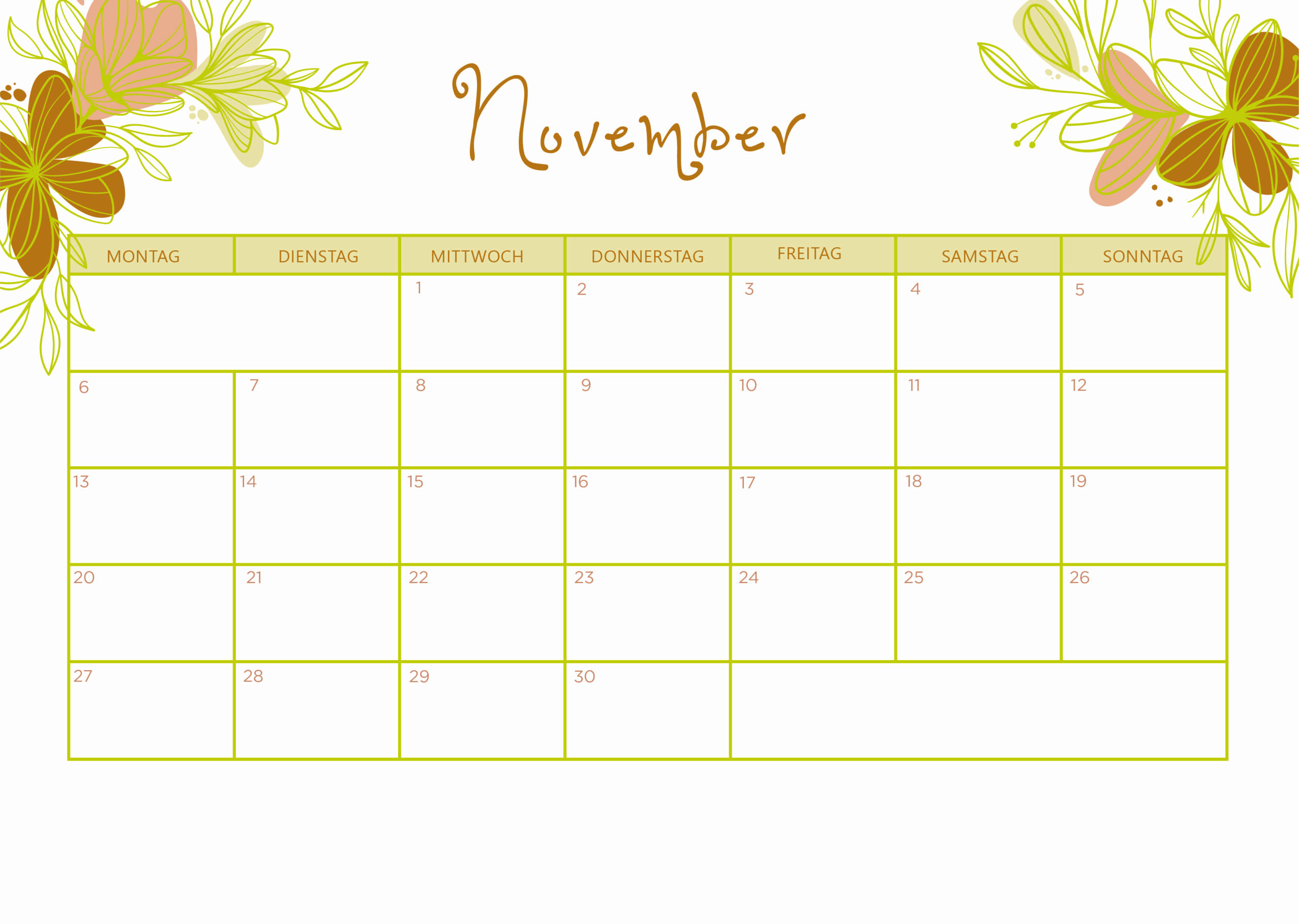 Kalender für November 2023 - Modell 1 von Globalendar