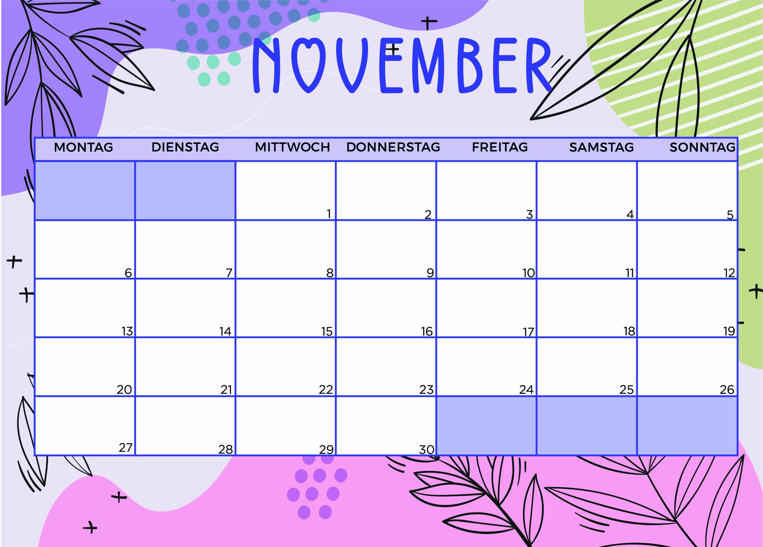 Kalender für November 2023 - Modell 8 von Globalendar