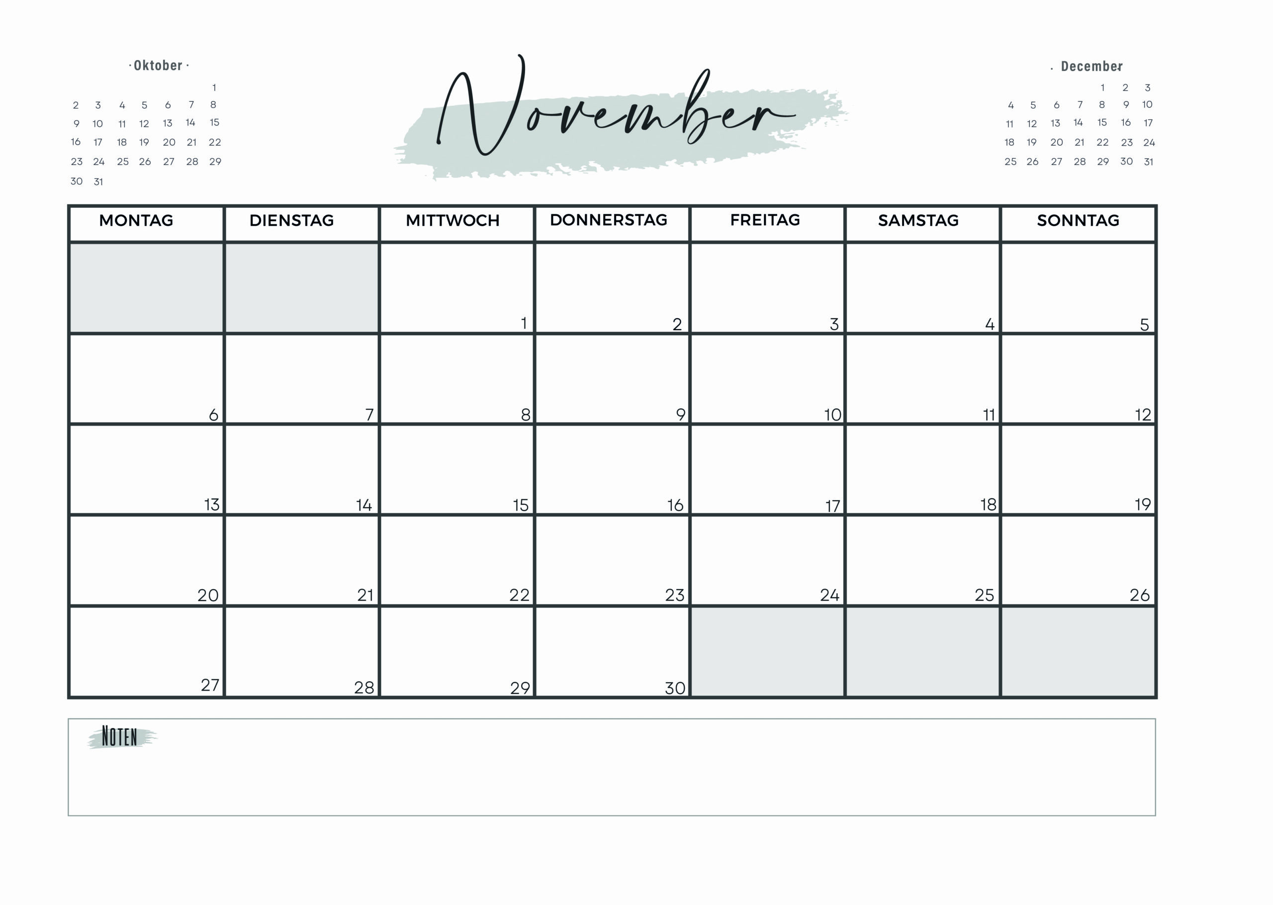 Kalender für November 2023 - Modell 9 von Globalendar