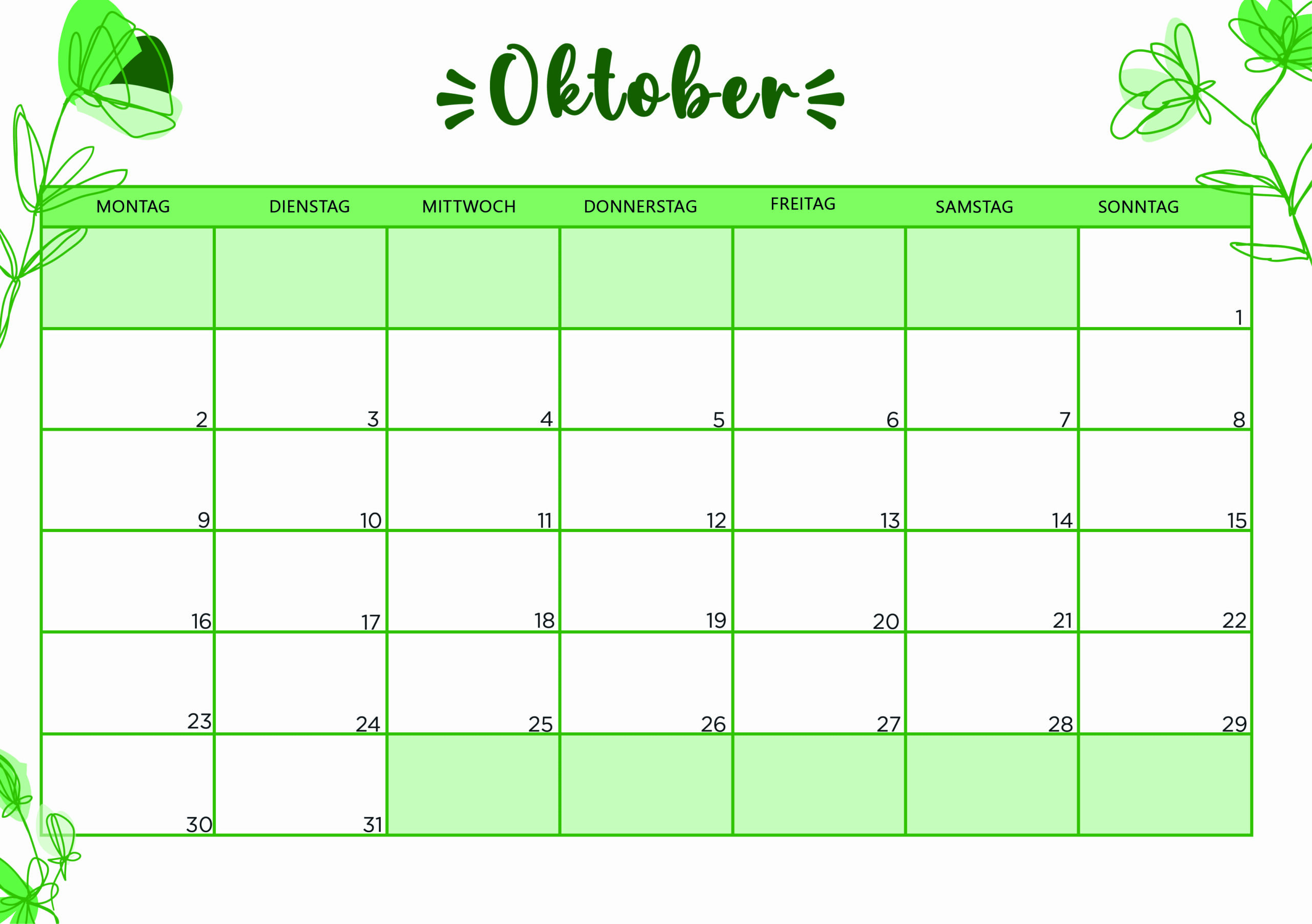 Kalender für Oktober 2023 - Modell 2 von Globalendar
