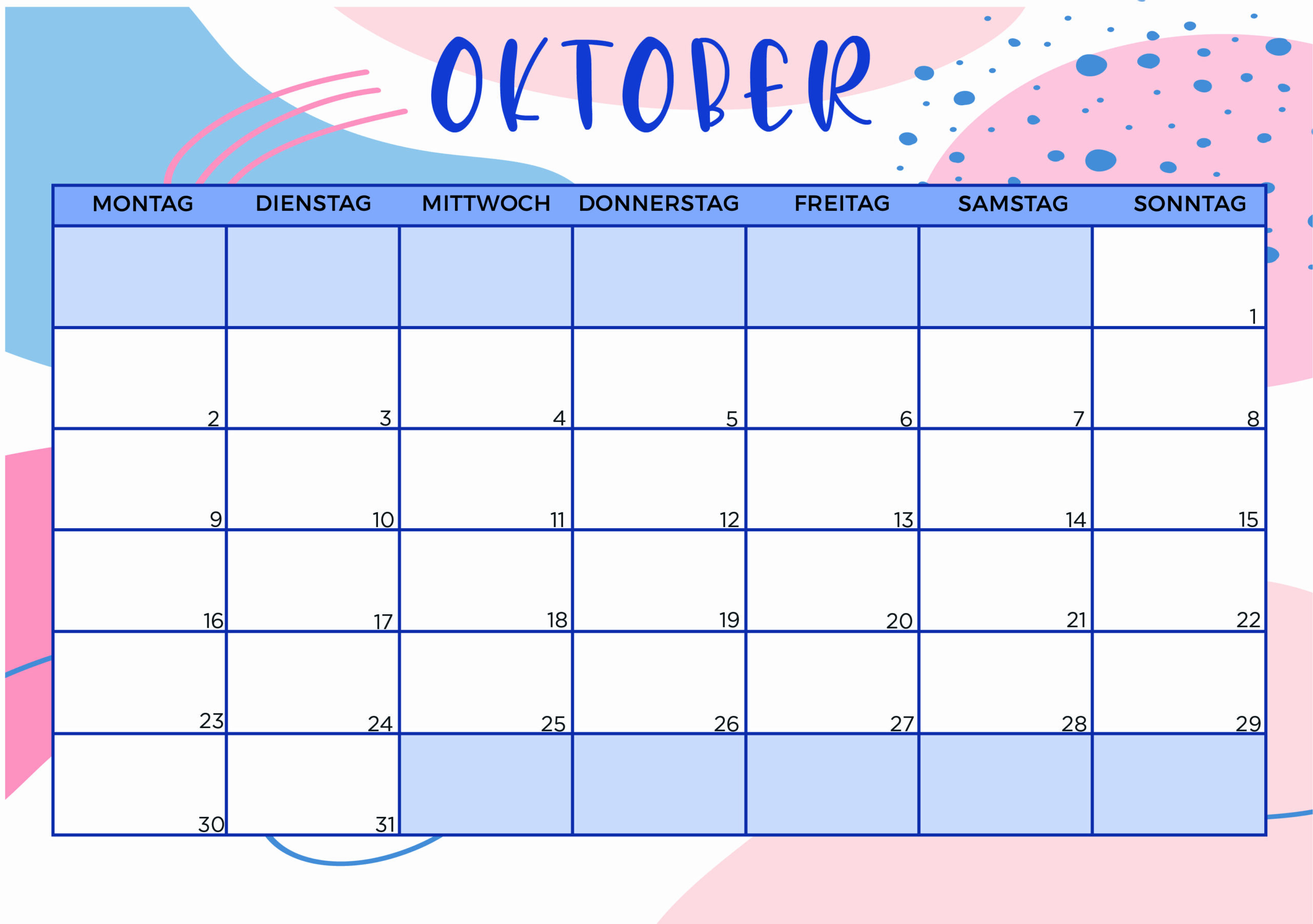 Kalender für Oktober 2023 - Modell 5 von Globalendar
