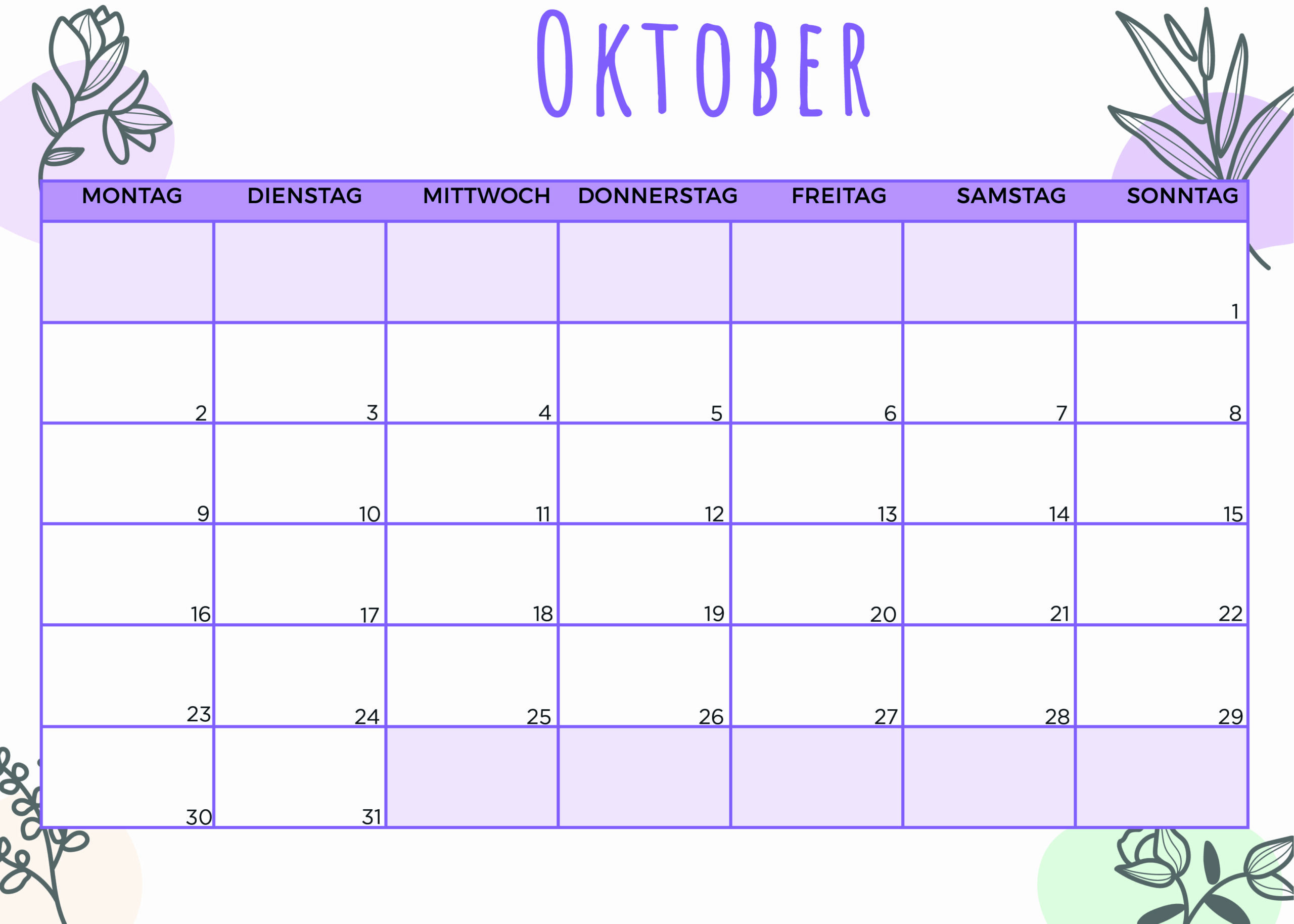 Kalender für Oktober 2023 - Modell 6 von Globalendar