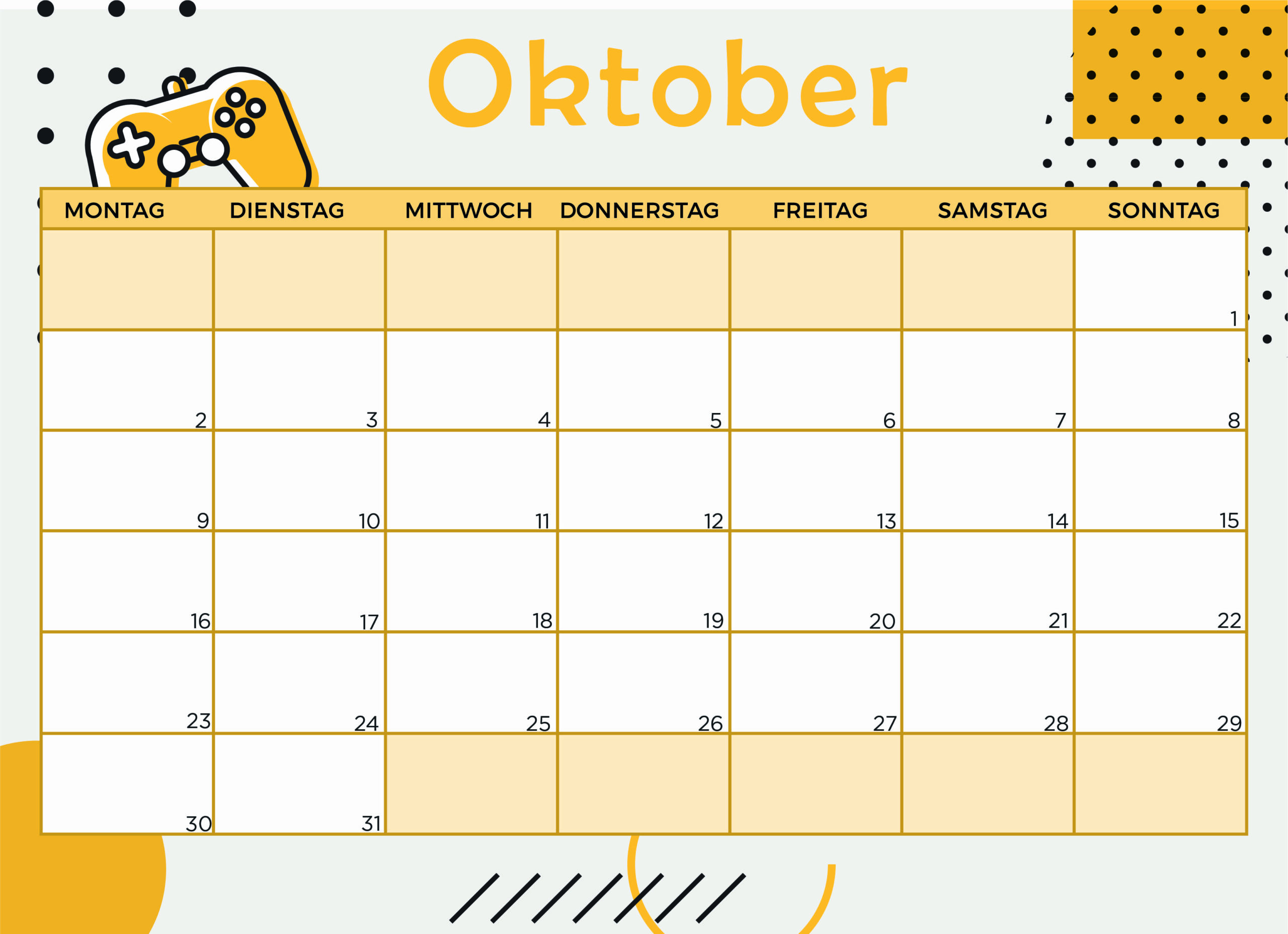 Kalender für Oktober 2023 - Modell 7 von Globalendar