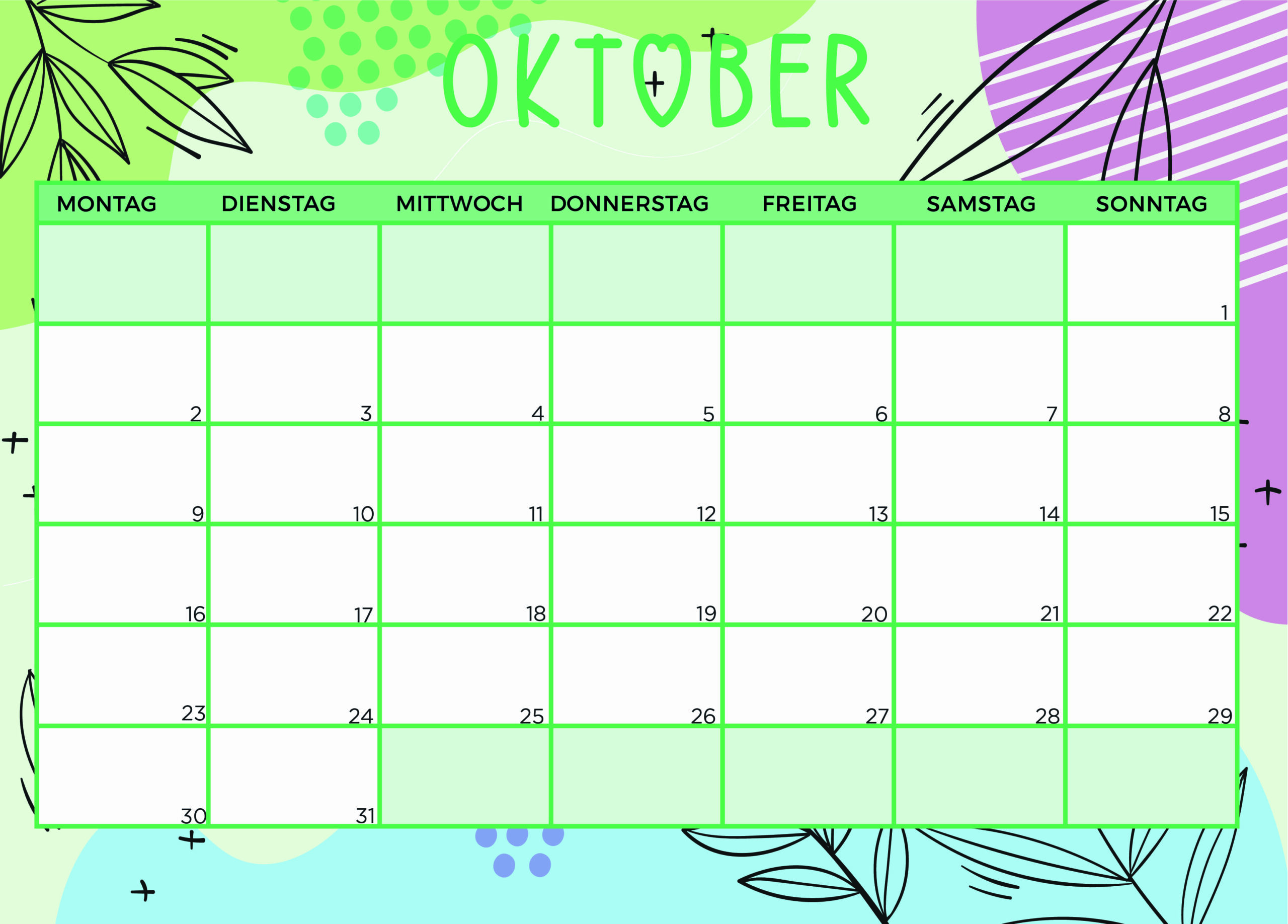 Kalender für Oktober 2023 - Modell 8 von Globalendar