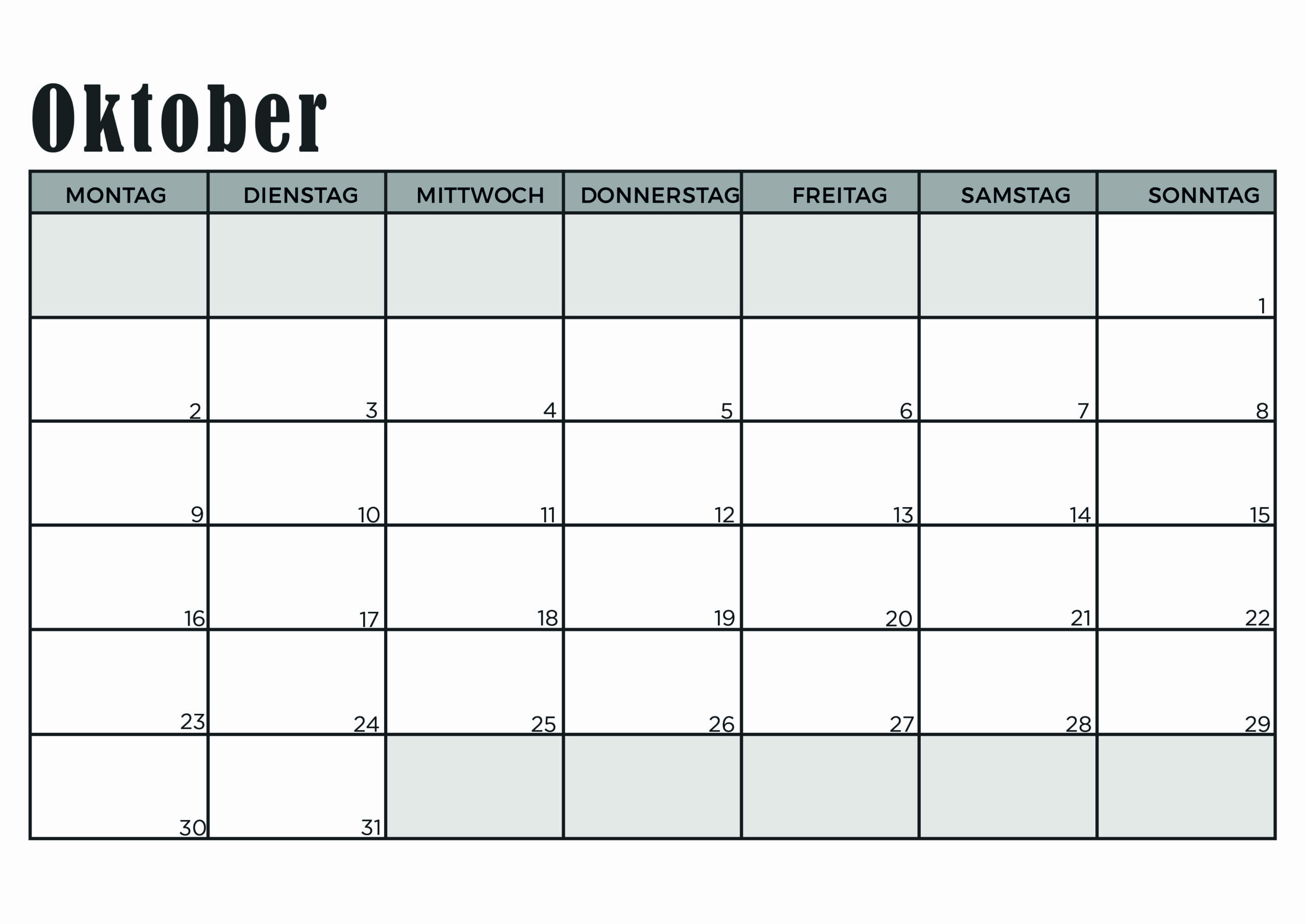 Kalender für Oktober 2023 - Modell 10 von Globalendar