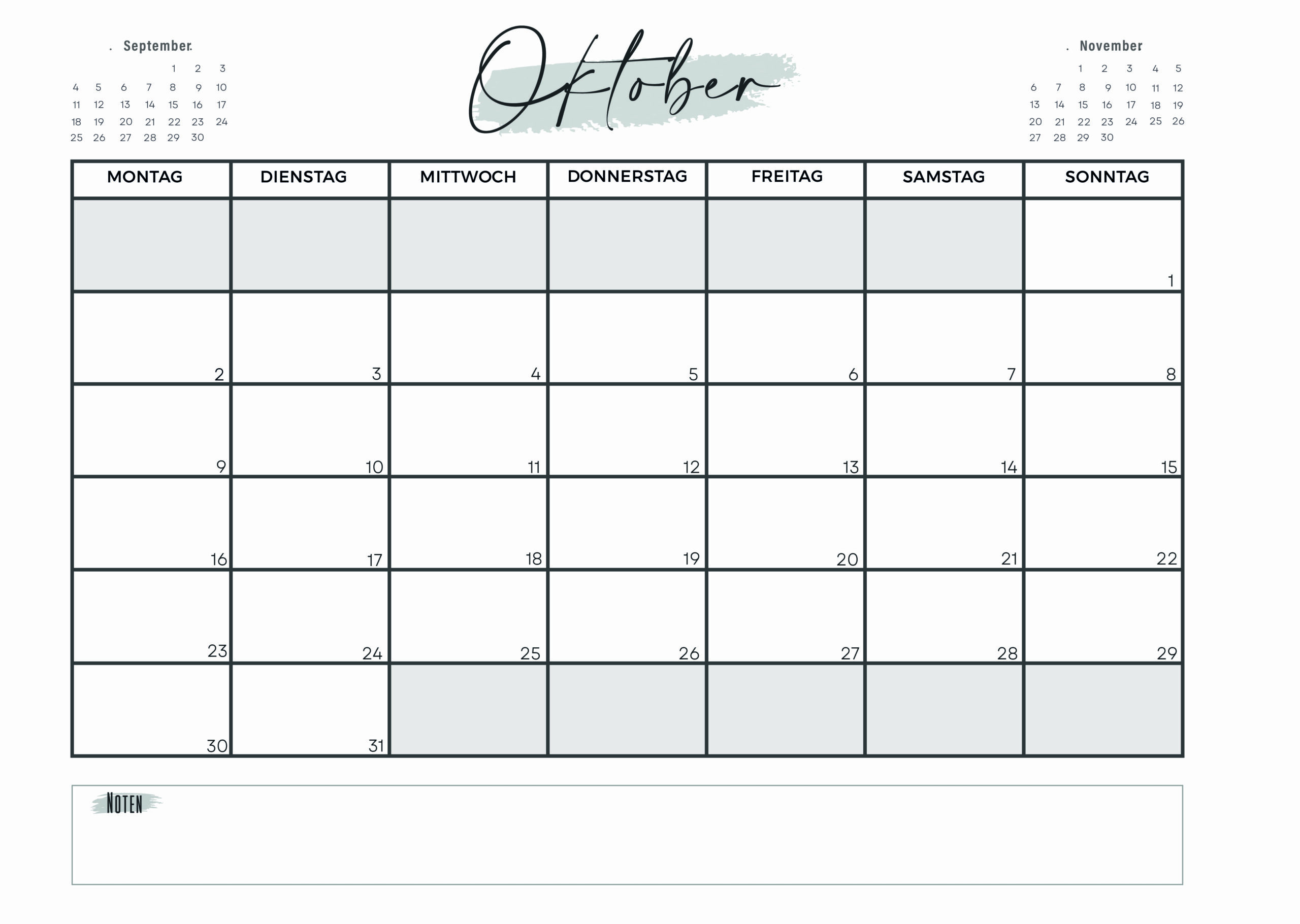 Kalender für Oktober 2023 - Modell 9 von Globalendar
