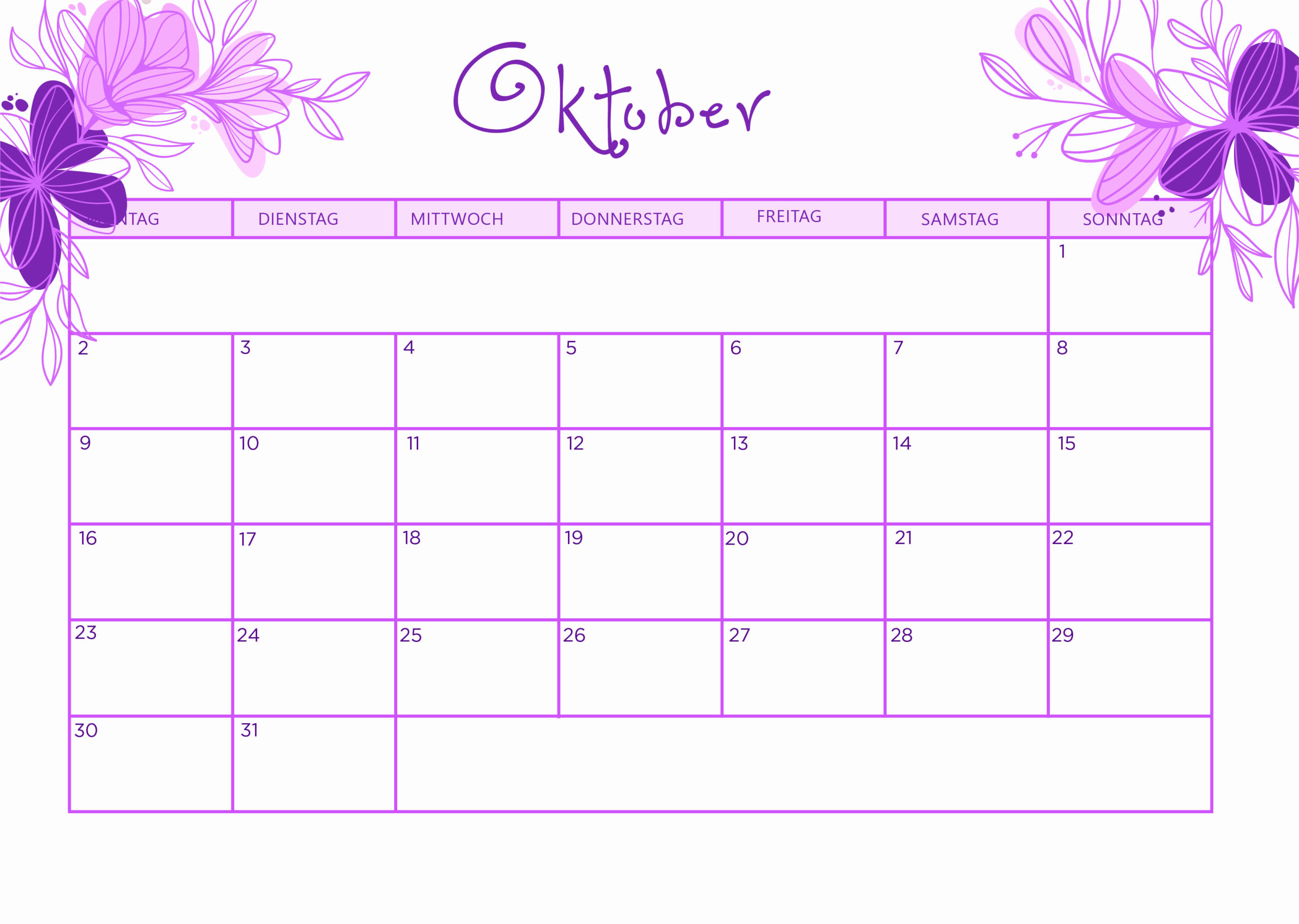 Kalender für Oktober 2023 - Modell 1 von Globalendar