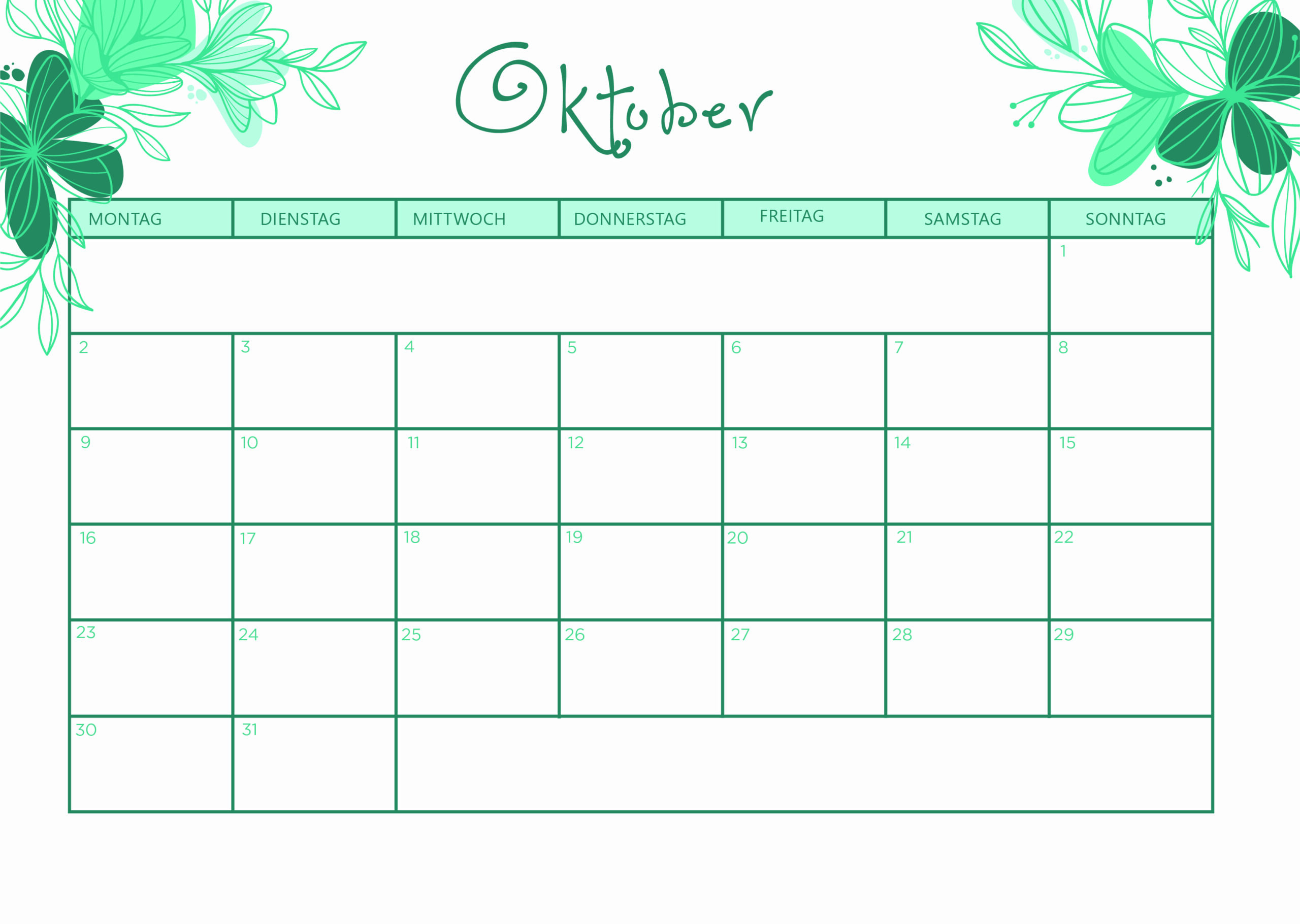 Kalender für Oktober 2023 - Modell 1 von Globalendar