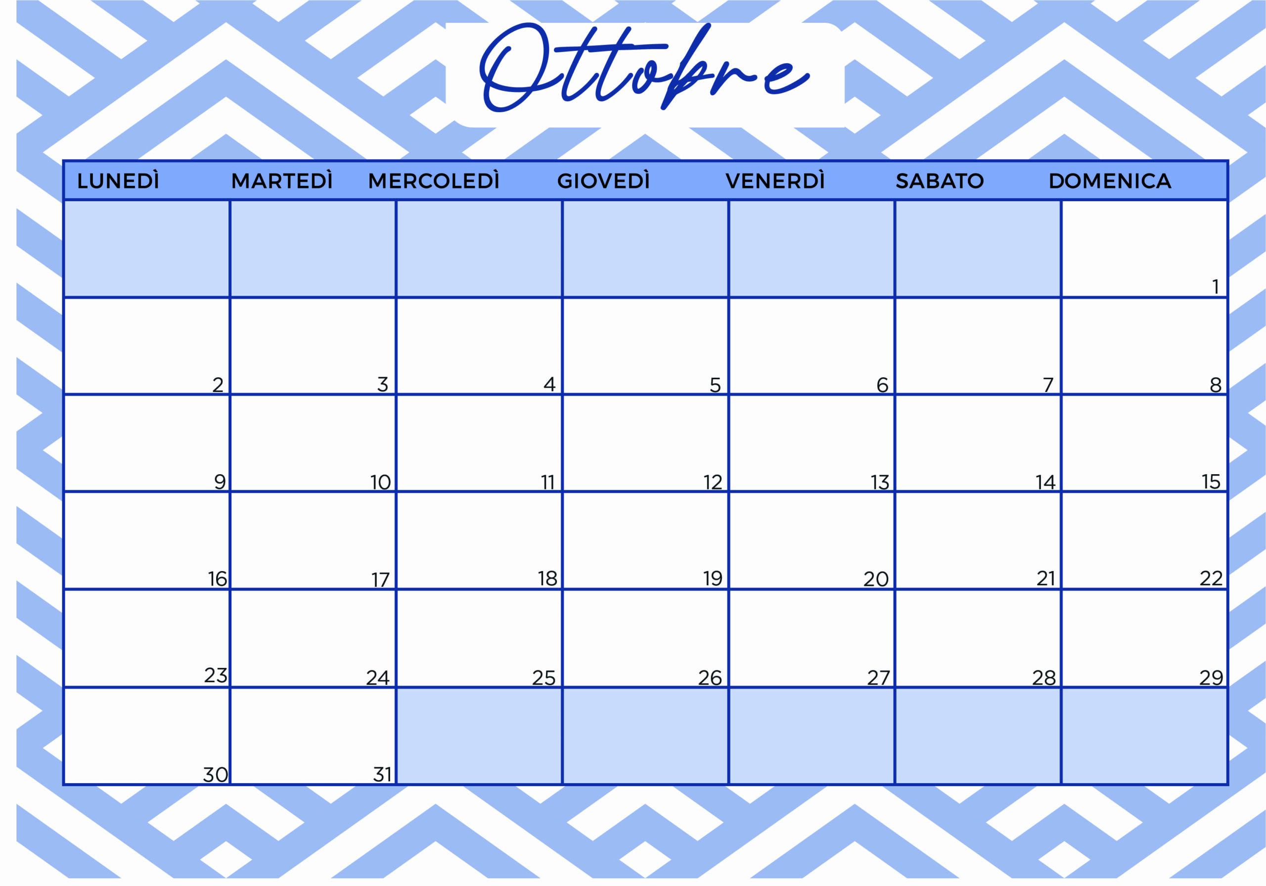 Calendario di Ottobre 2023