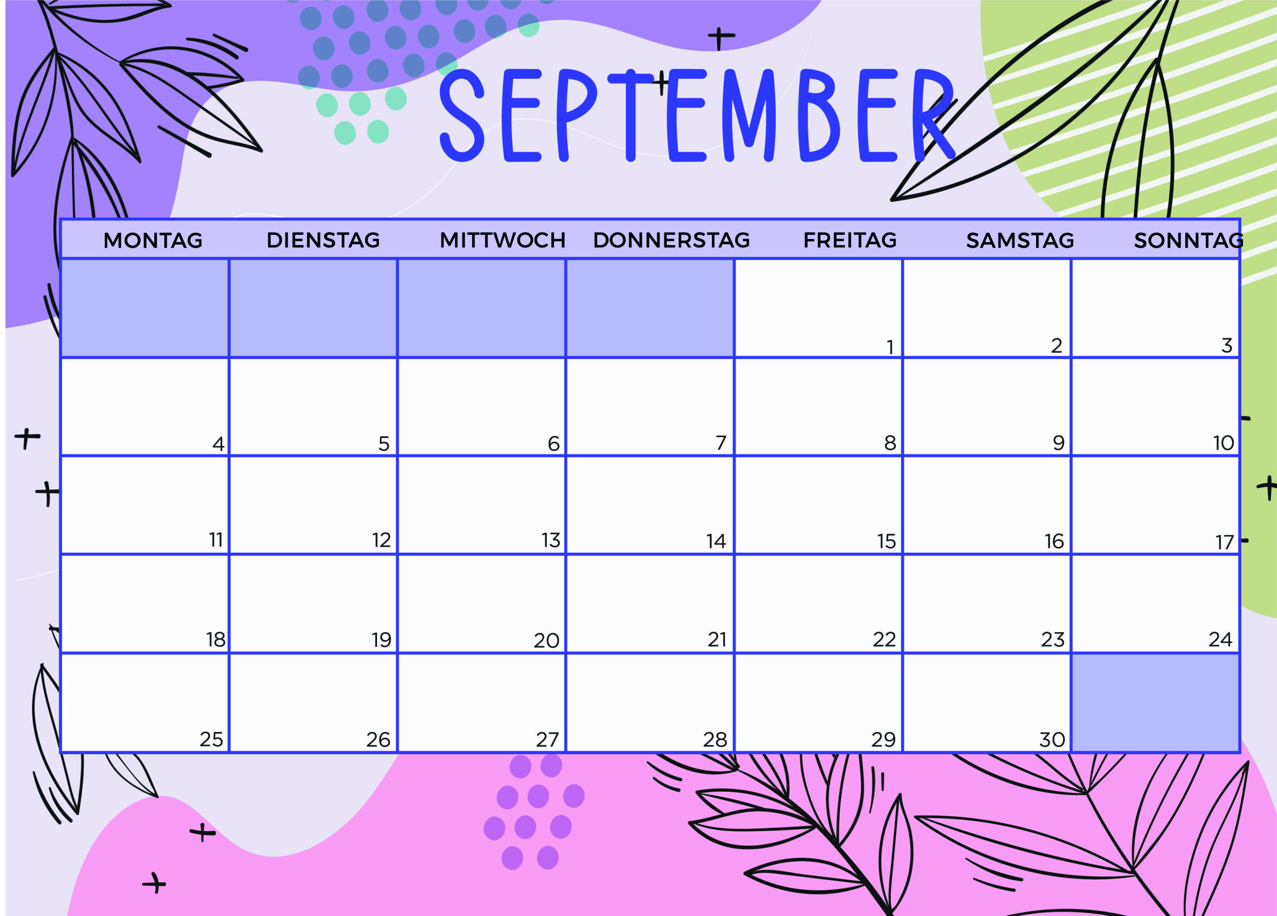 Kalender September 2023 zum Ausdrucken