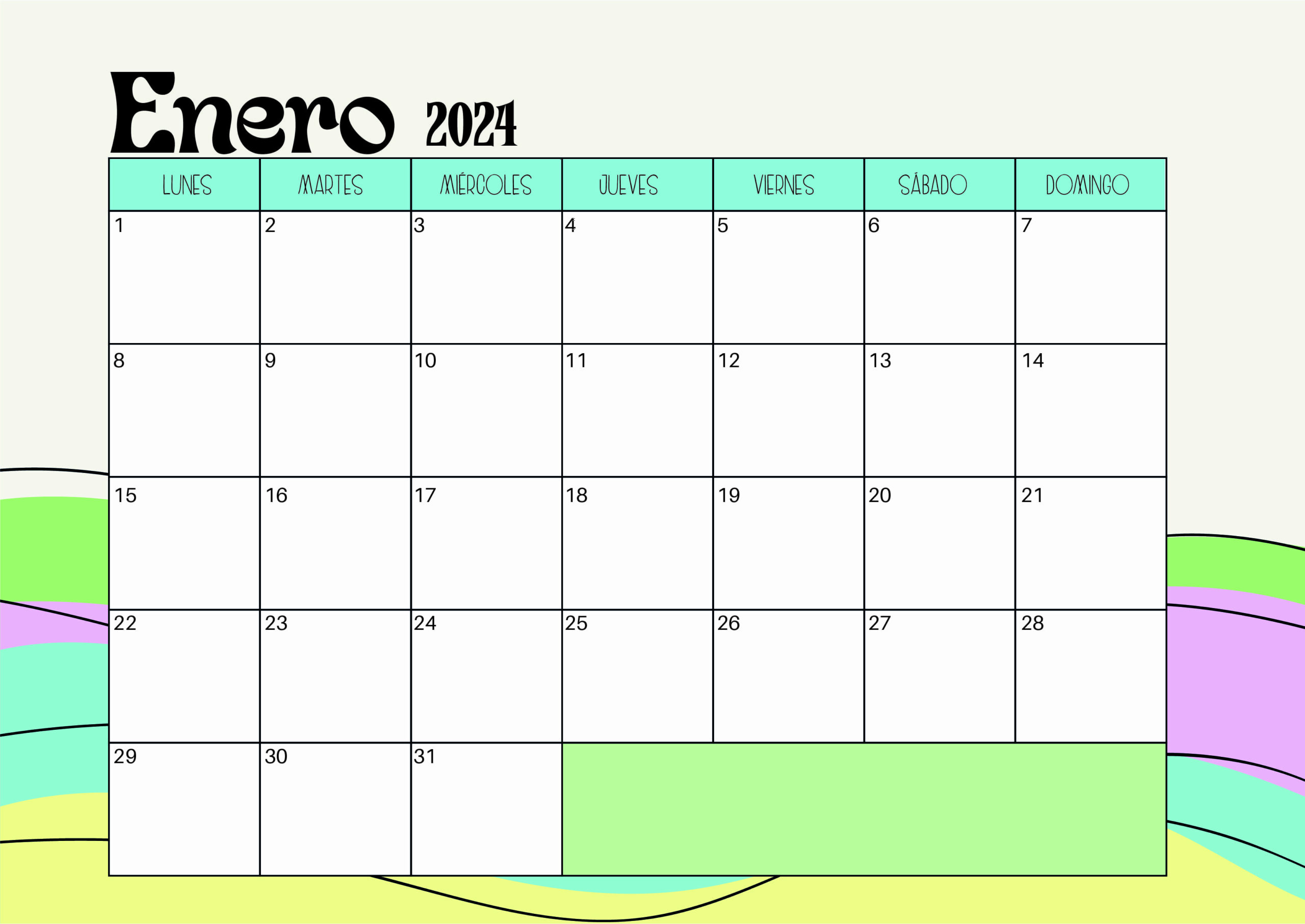 Calendario de Enero 2024 para imprimir en PDF