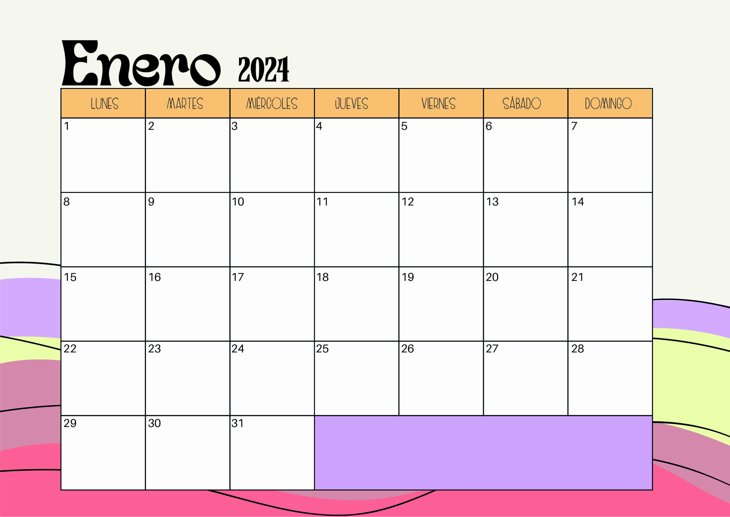 Calendario Enero 2024 para imprimir