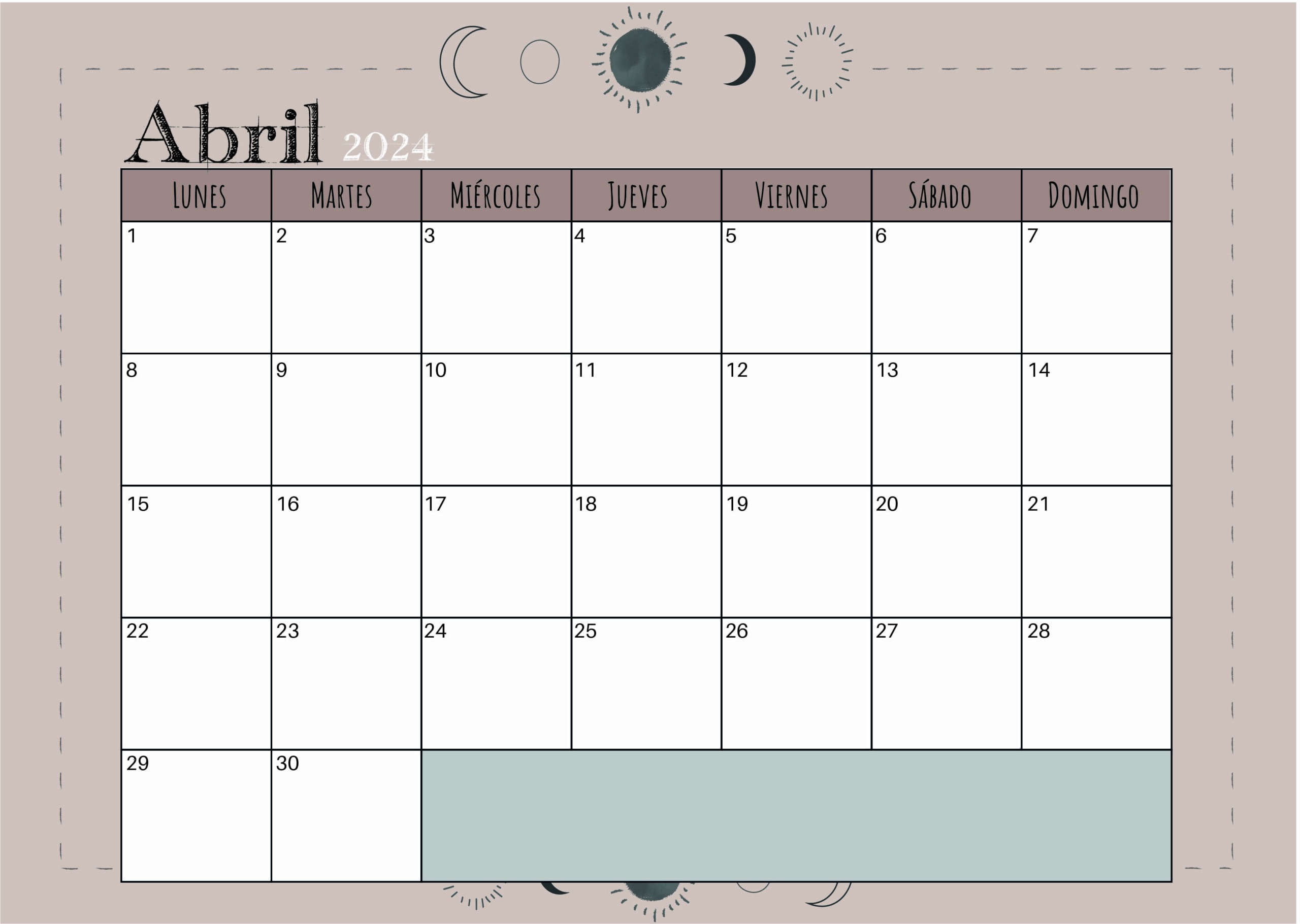 Calendario de Abril 2024 para imprimir en PDF