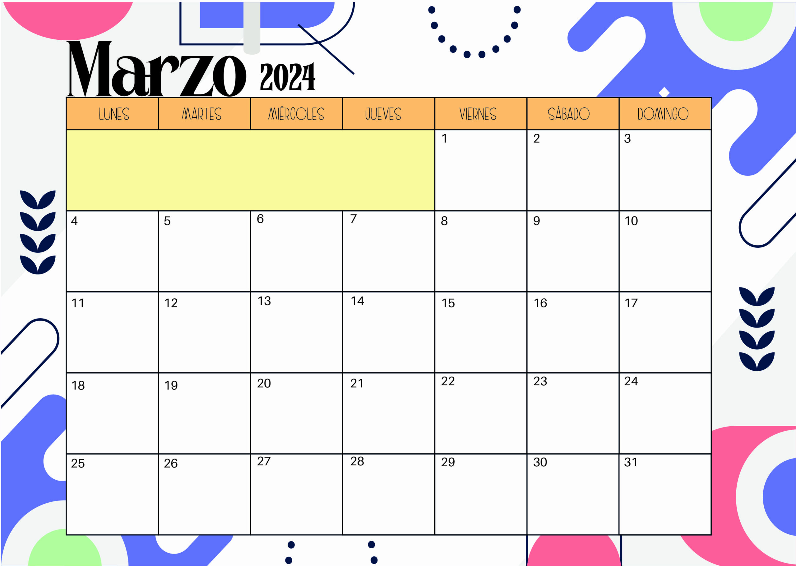 Calendario Enero 2024 para imprimir