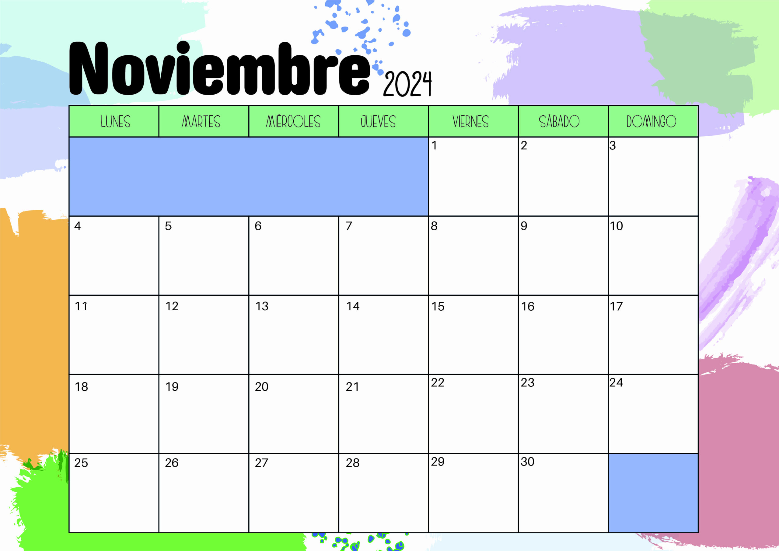Calendario Noviembre 2024 para imprimir