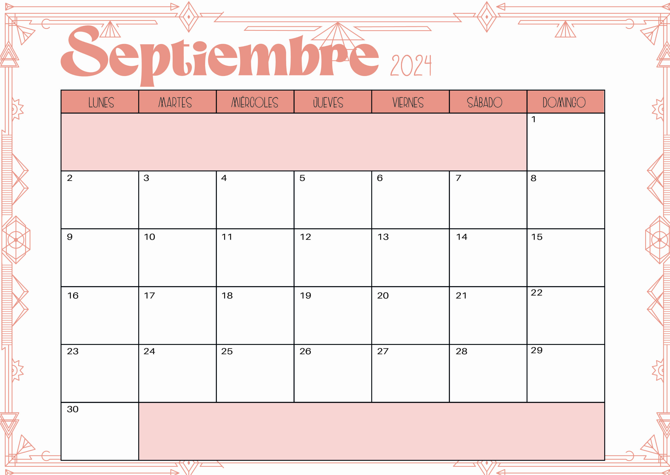 Calendario de Septiembre 2024 para imprimir en PDF