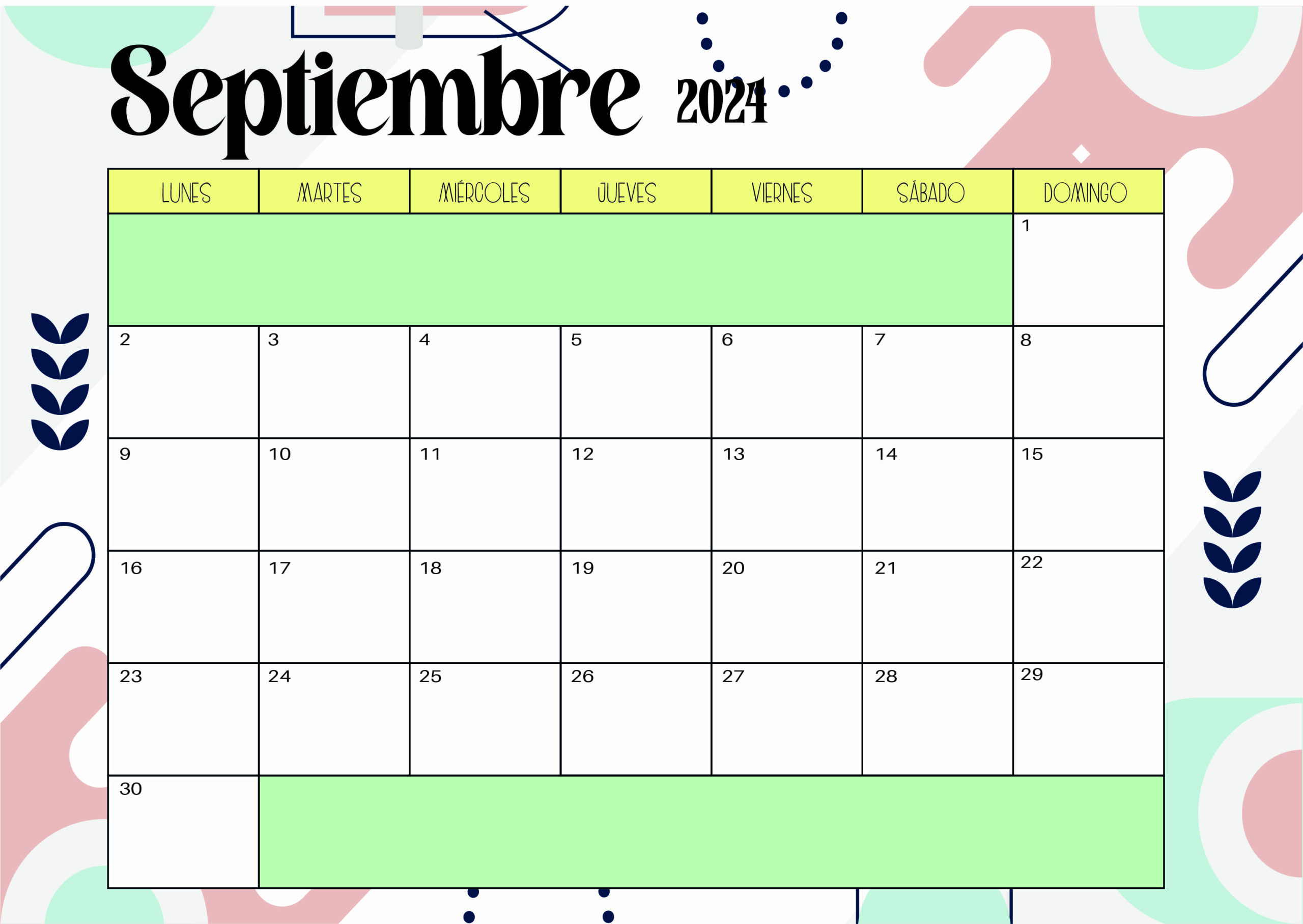 Calendario de Septiembre 2024 para imprimir en PDF