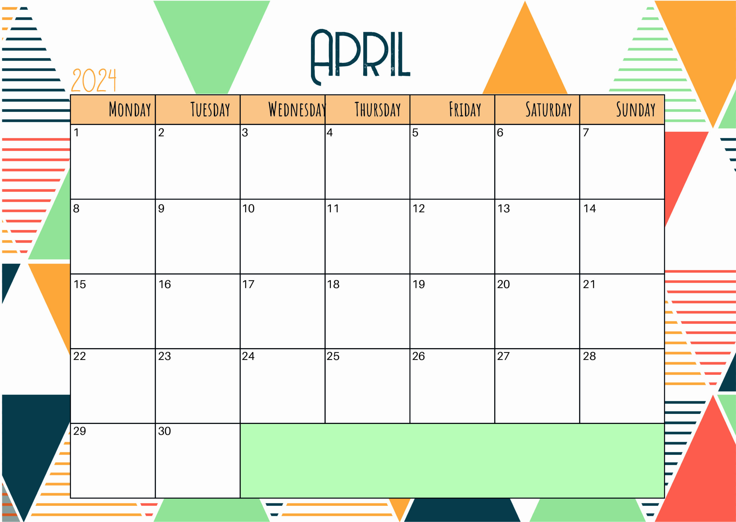 April 2024 Calendar for Printing