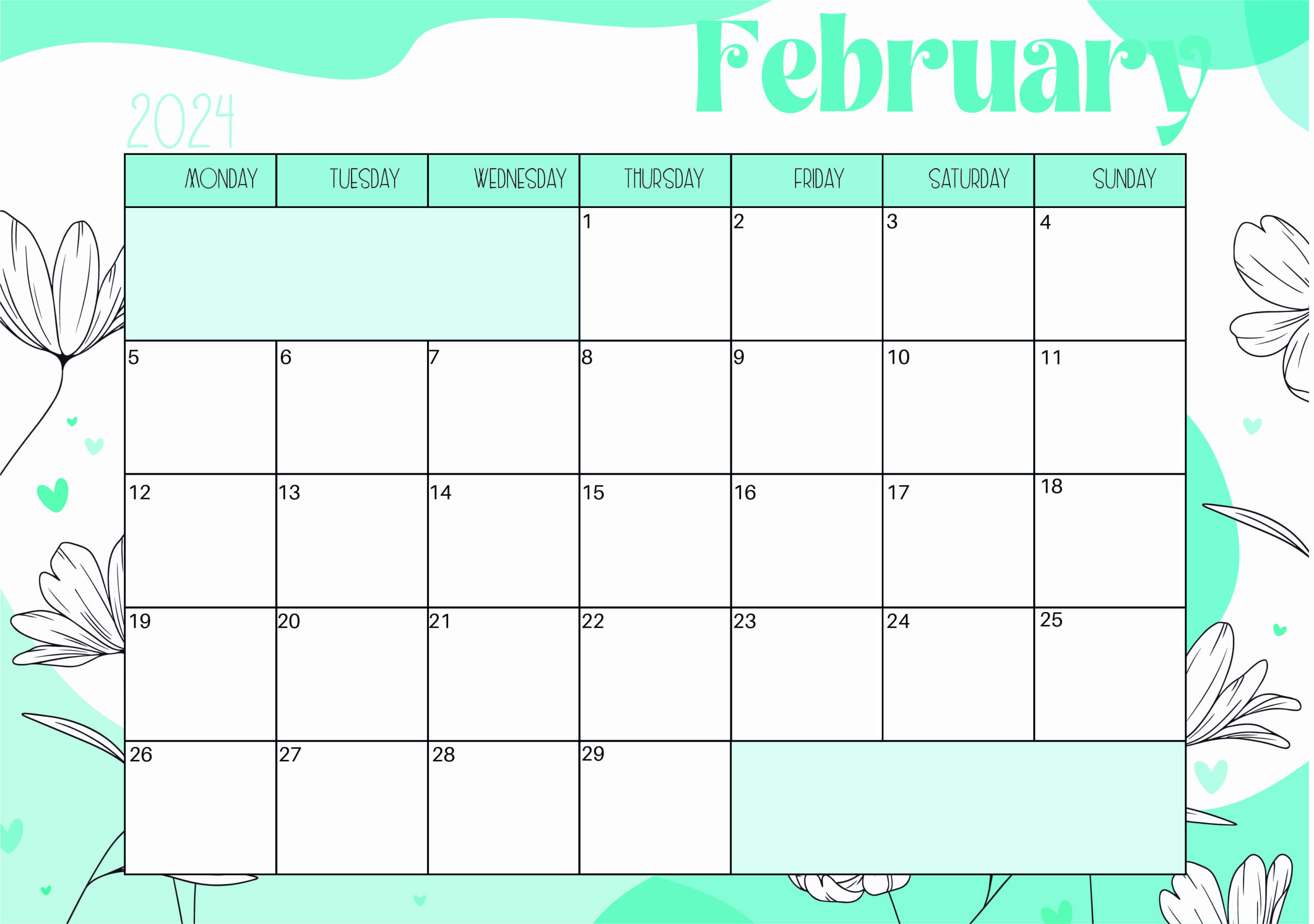 February 2024 Printable Calendar in PDF