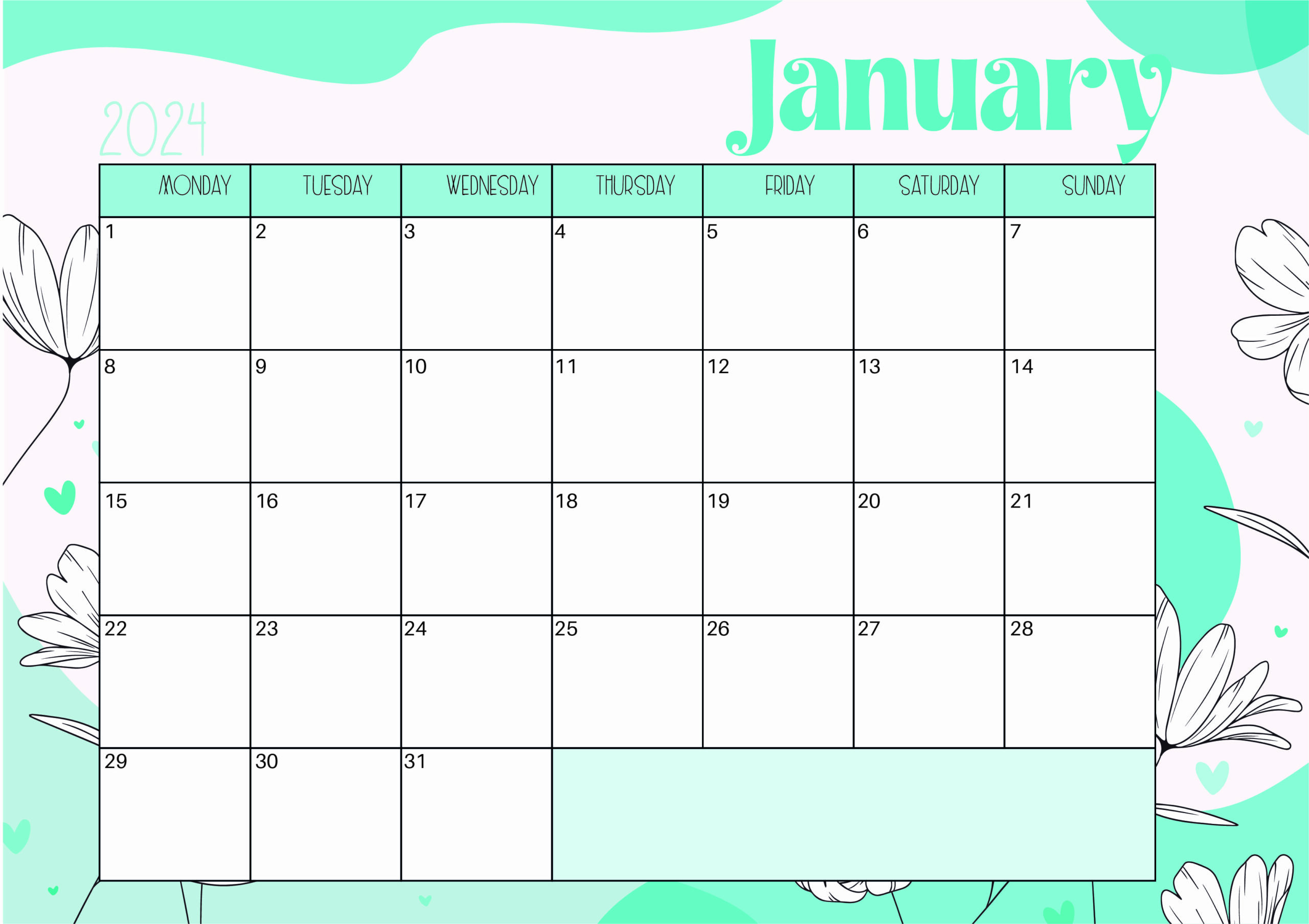 January 2024 Calendar for Printing